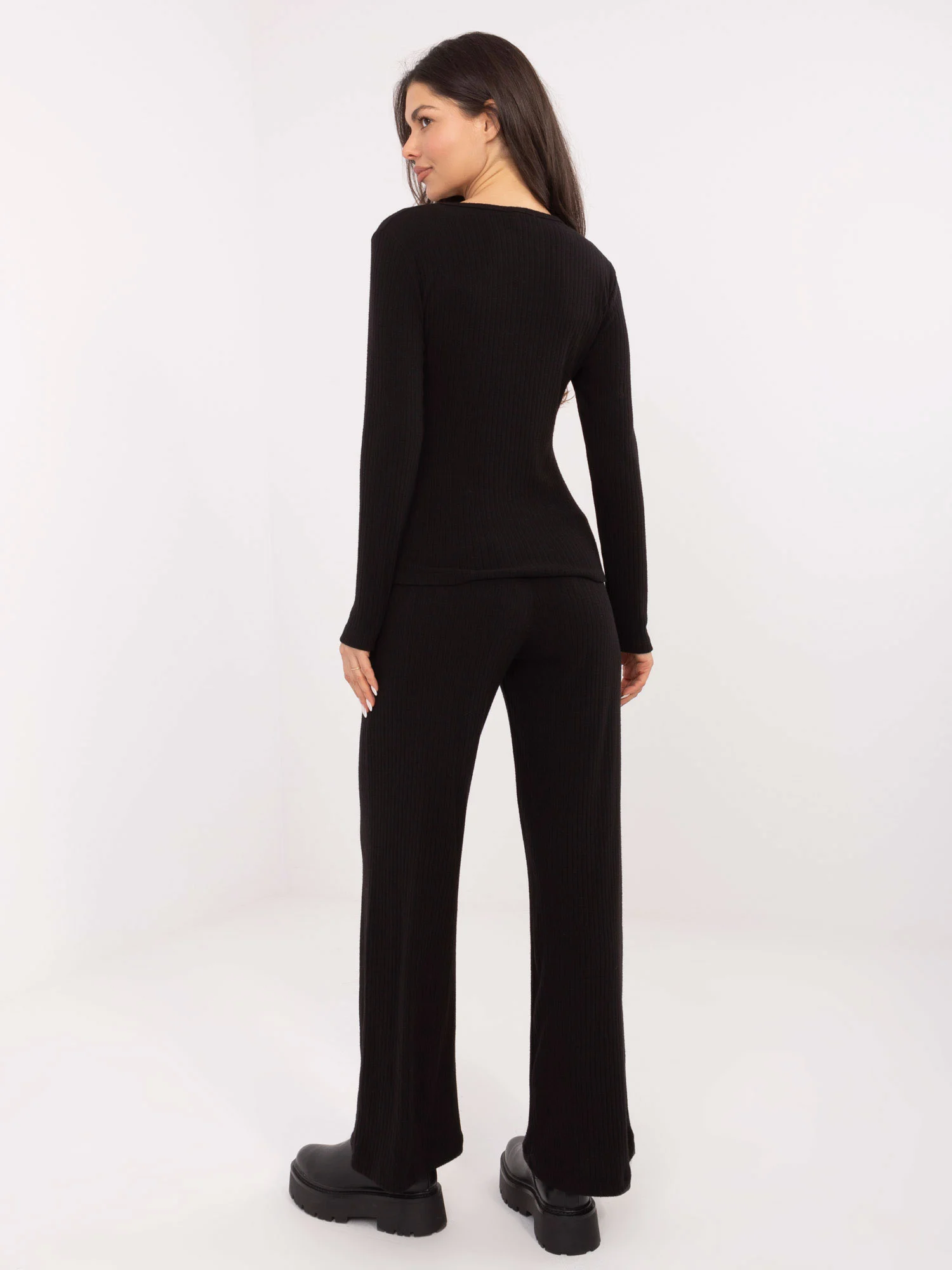 Pantaloni Dama Dungi, Larga, WESTEENE, Negru Casual - imagine 6