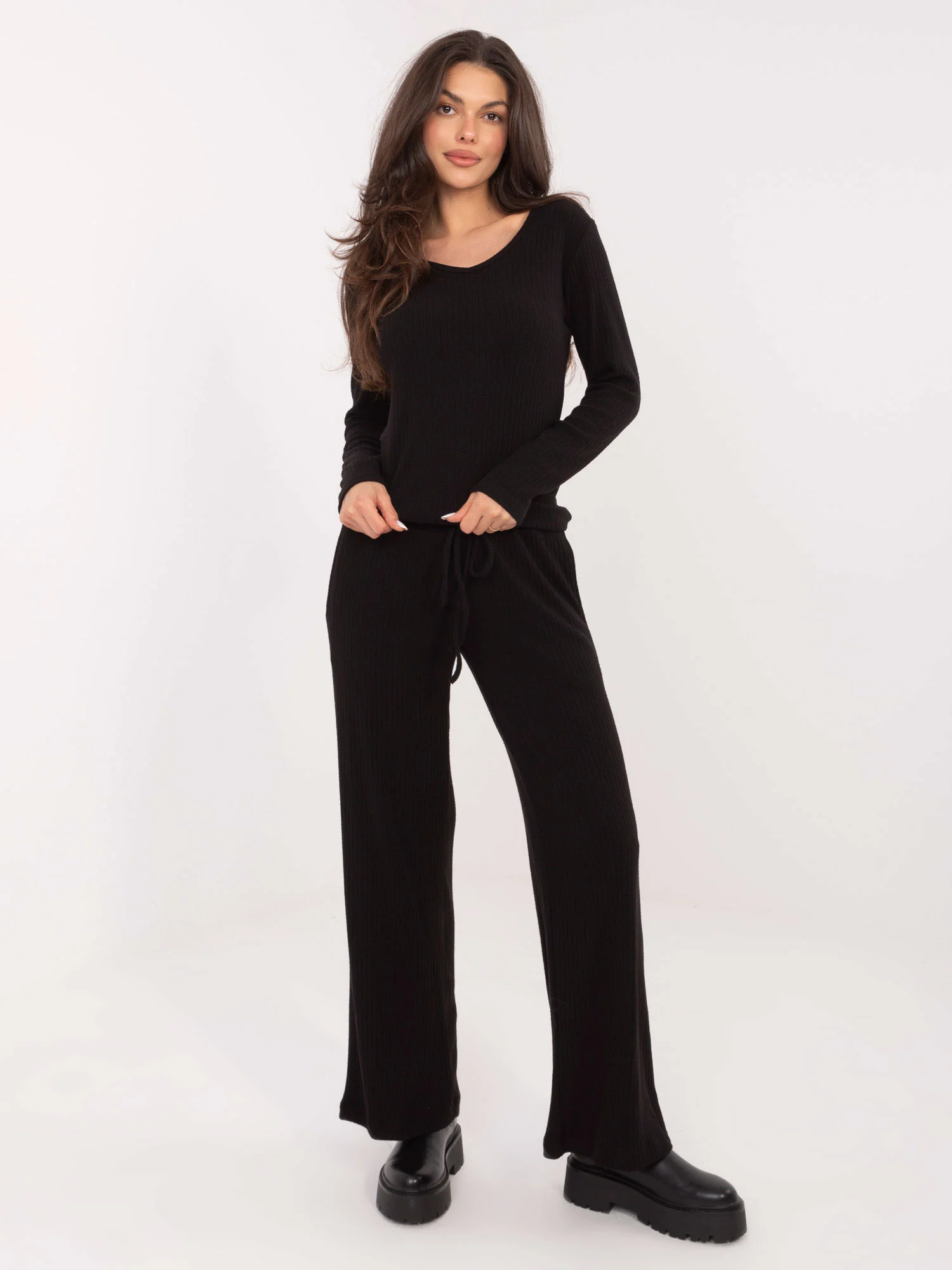 Pantaloni Dama Dungi, Larga, WESTEENE, Negru Casual - imagine 3