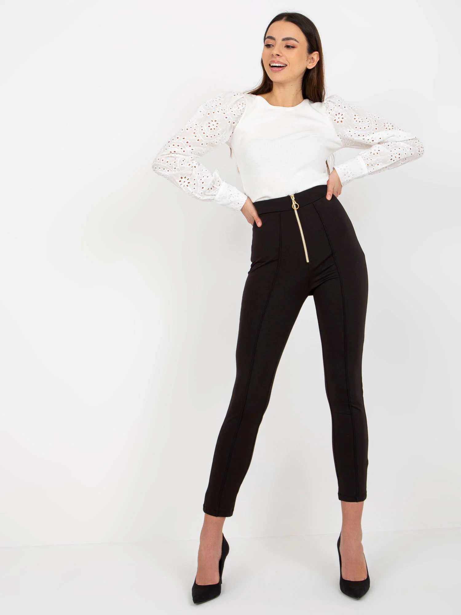 Pantaloni Dama Elegant, Guler inalt, Och Bella, Negru de Petrecere - imagine 7