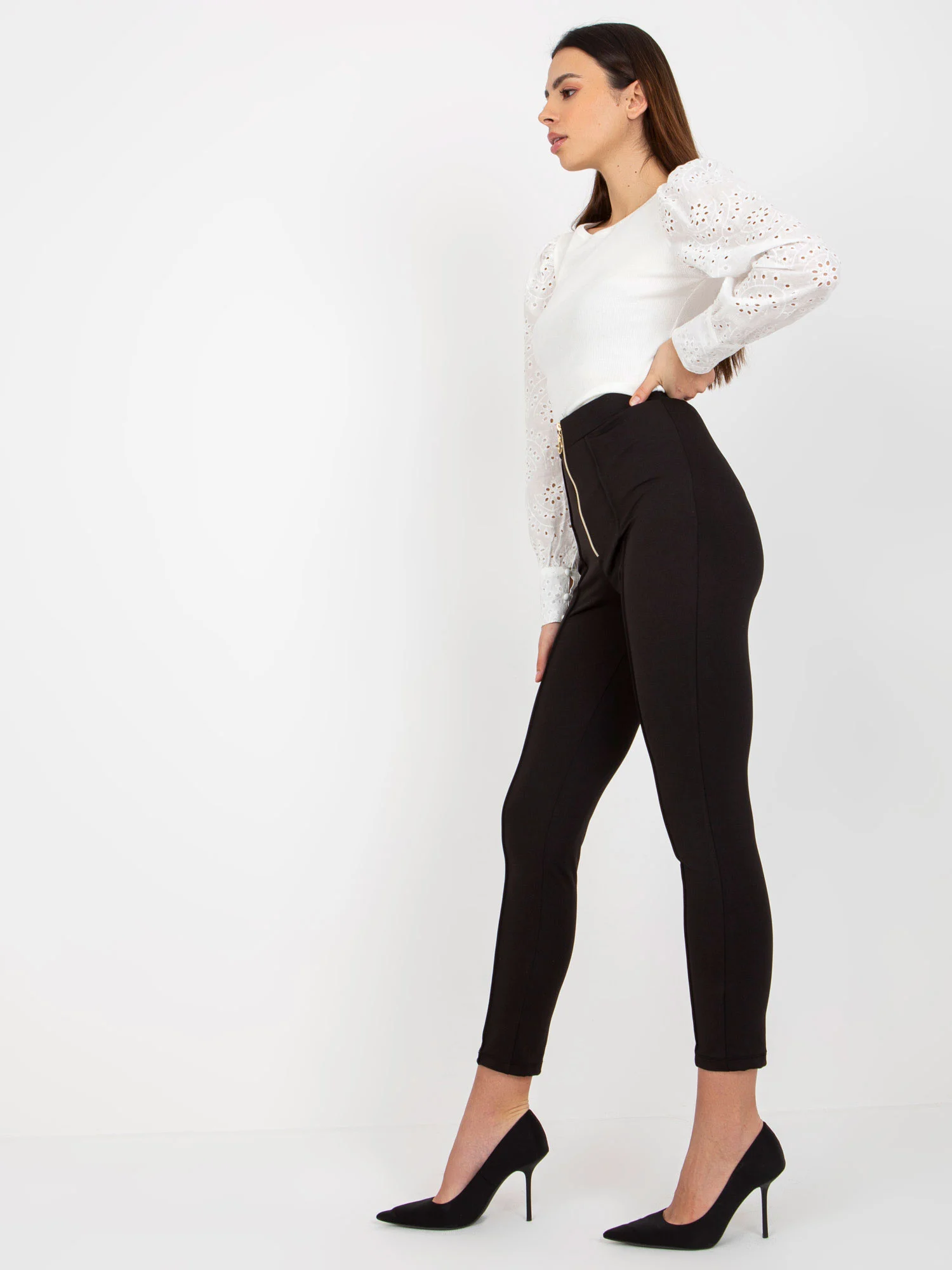 Pantaloni Dama Elegant, Guler inalt, Och Bella, Negru de Petrecere - imagine 5