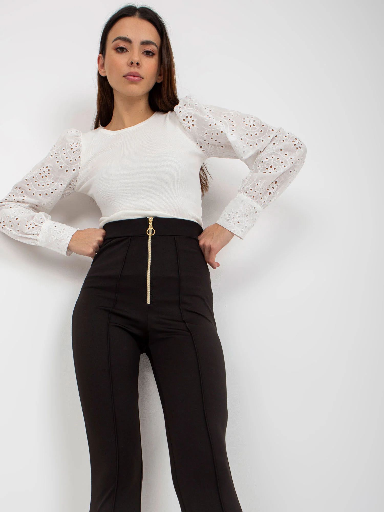 Pantaloni Dama Elegant, Guler inalt, Och Bella, Negru de Petrecere - imagine 4