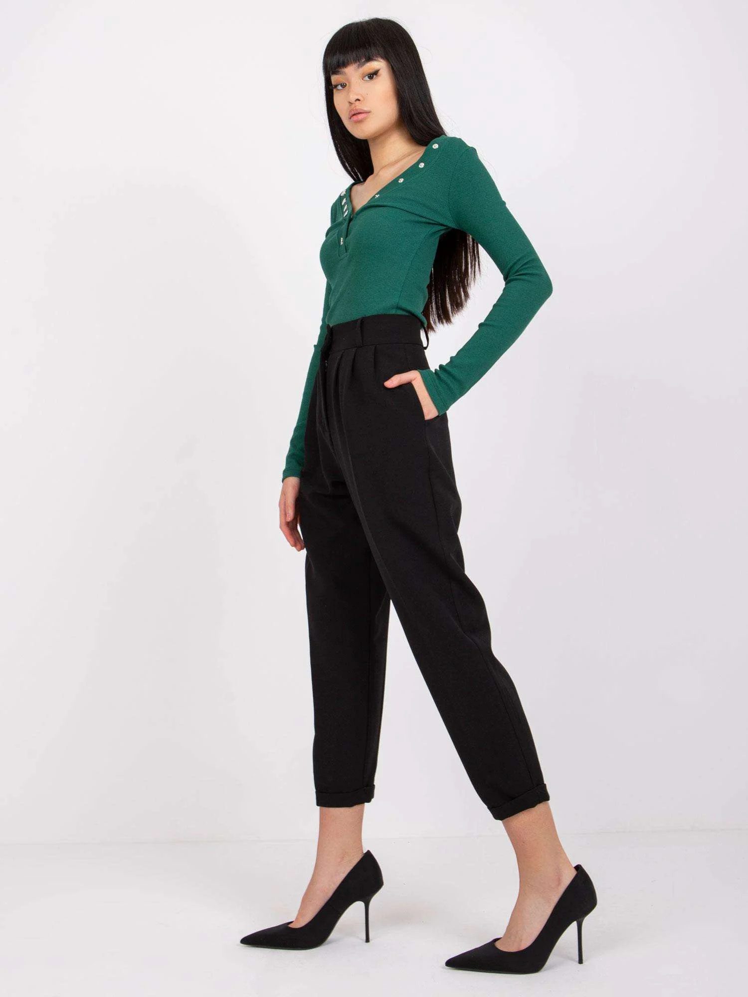 Pantaloni Dama 7/8, Elegant, FAME, Negru Eleganta Office - imagine 4