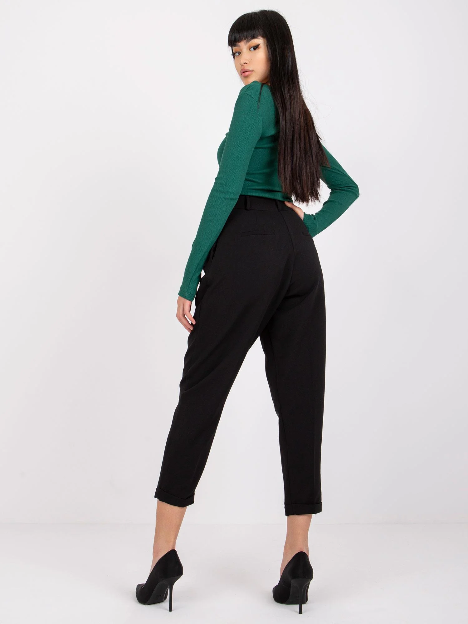 Pantaloni Dama 7/8, Elegant, FAME, Negru Eleganta Office - imagine 5