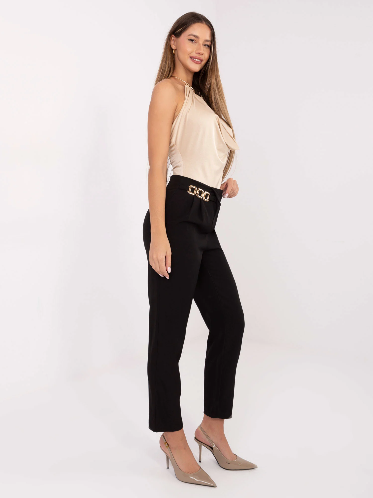 Pantaloni Dama Elegant, Guler inalt, RUE PARIS, Negru Eleganta Office - imagine 6