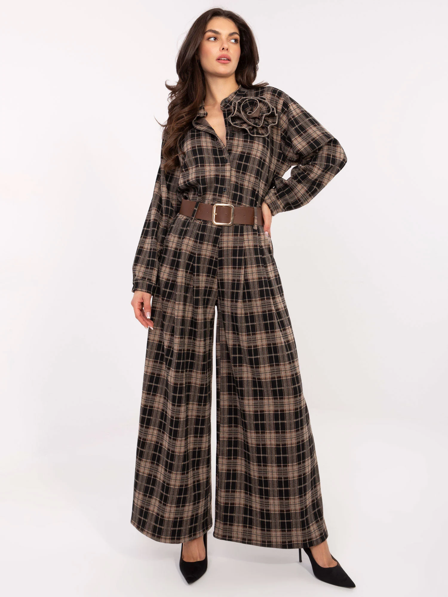 Pantaloni Dama Carouri, Larga, MODA ITALY, Negru Casual - imagine 3