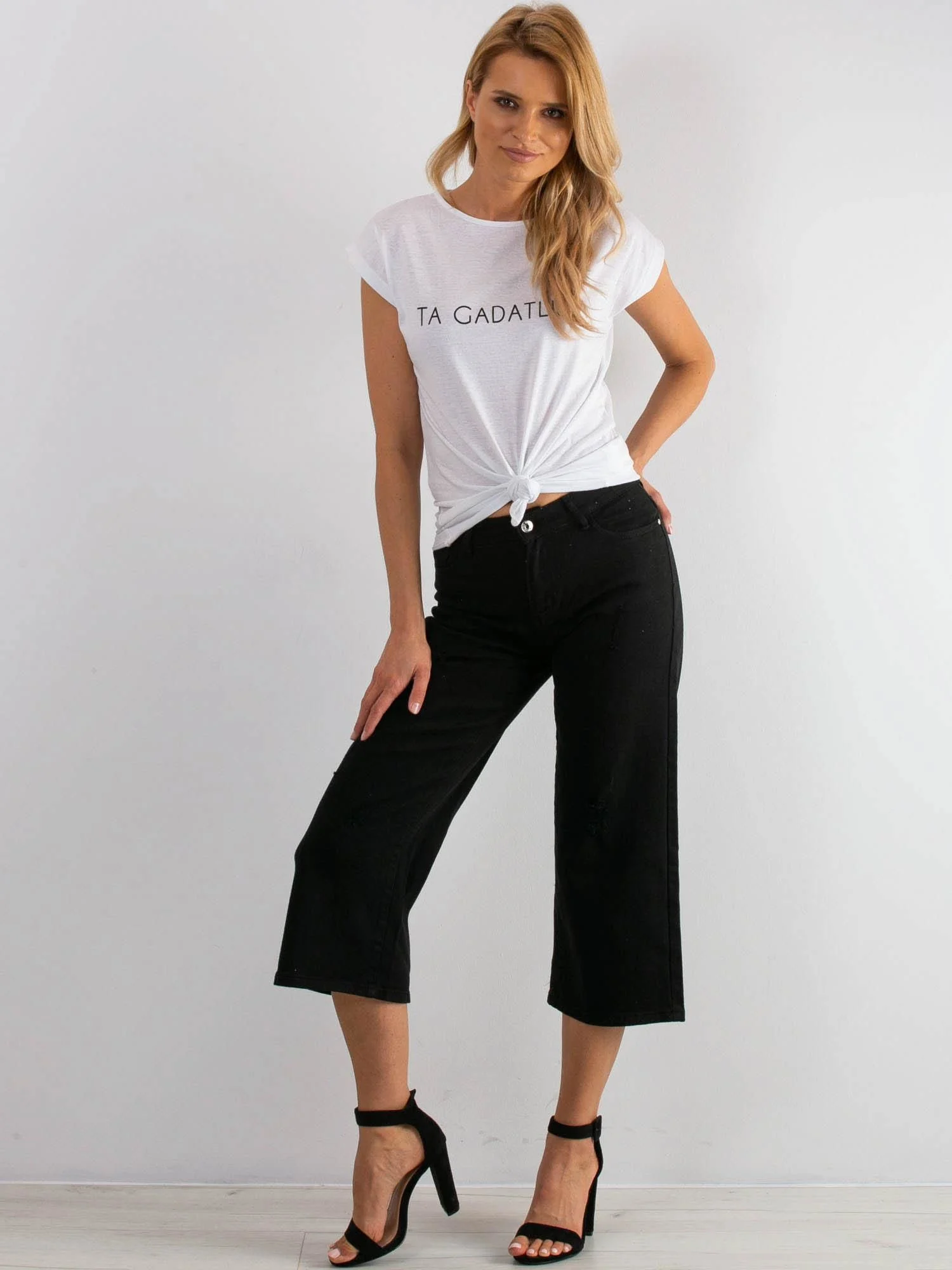 Blugi Dama 7/8, Larga, Hello Miss, Negru Casual - imagine 5