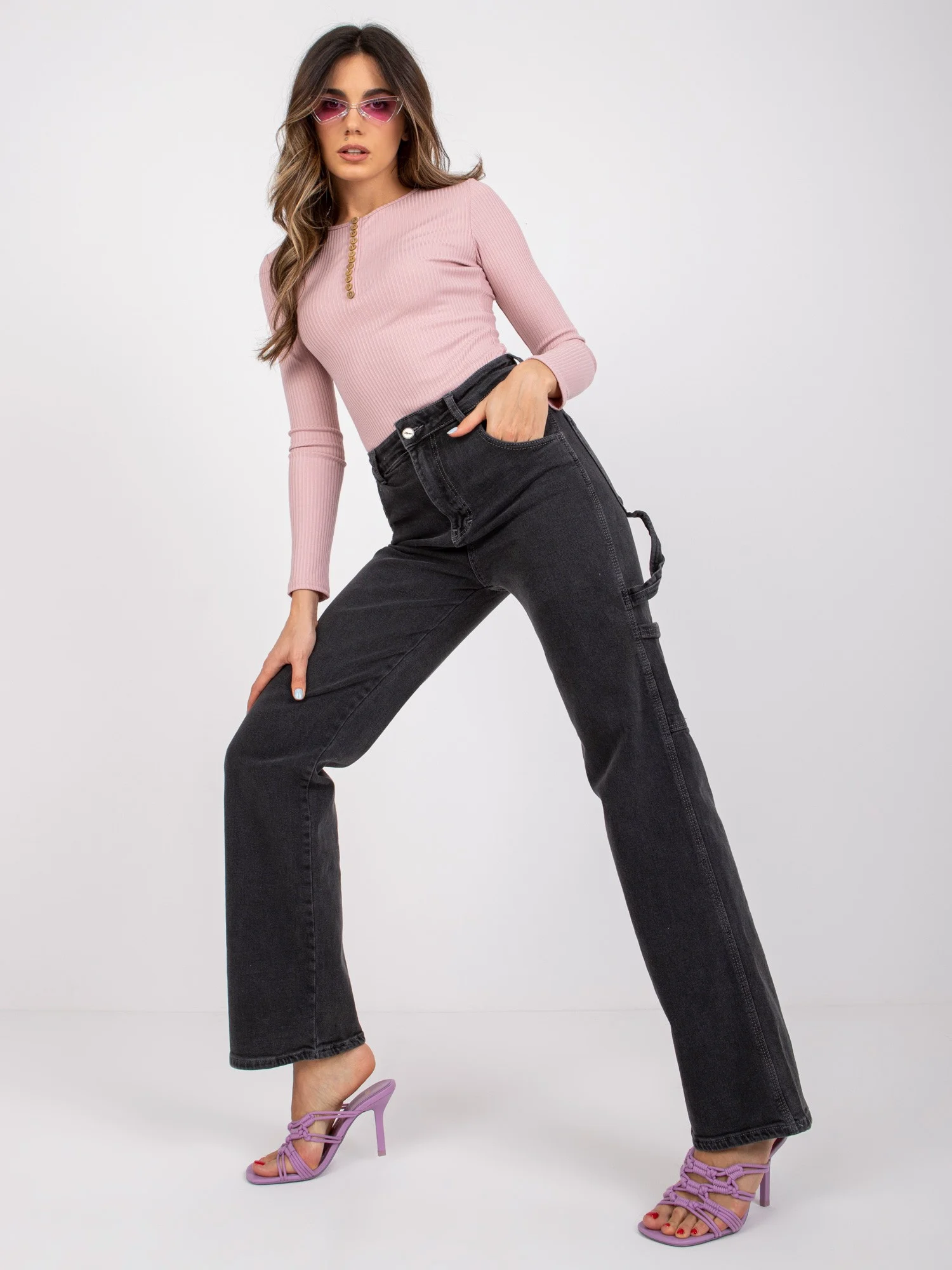Blugi Dama Lunga, Croiala dreapta, MOONART, Negru Casual - imagine 2