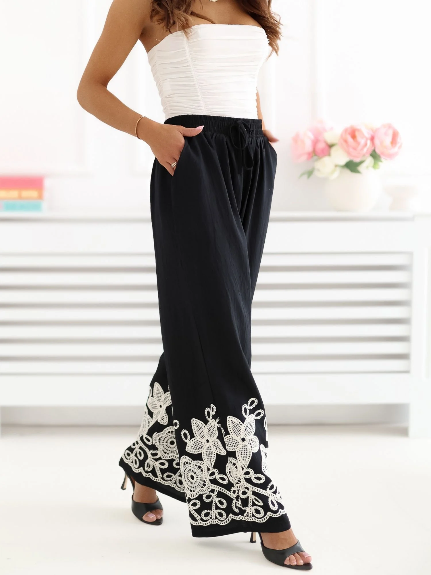 Pantaloni Dama Lunga, Larga, Miss kimery, Negru - imagine 4