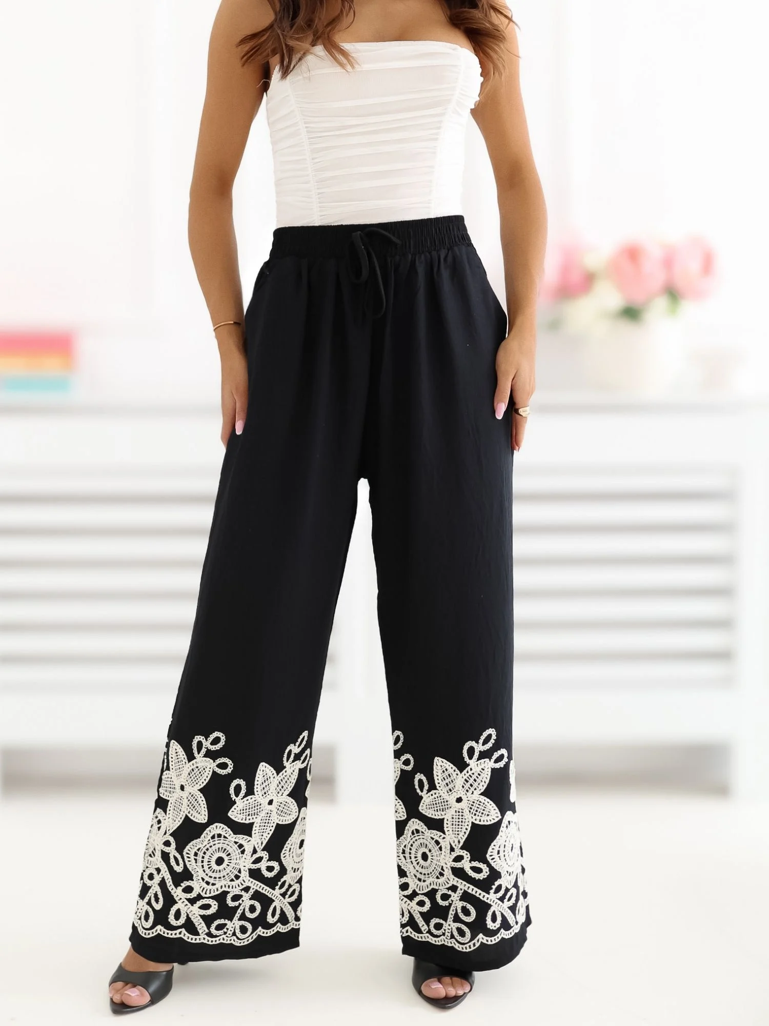 Pantaloni Dama Lunga, Larga, Miss kimery, Negru - imagine 6
