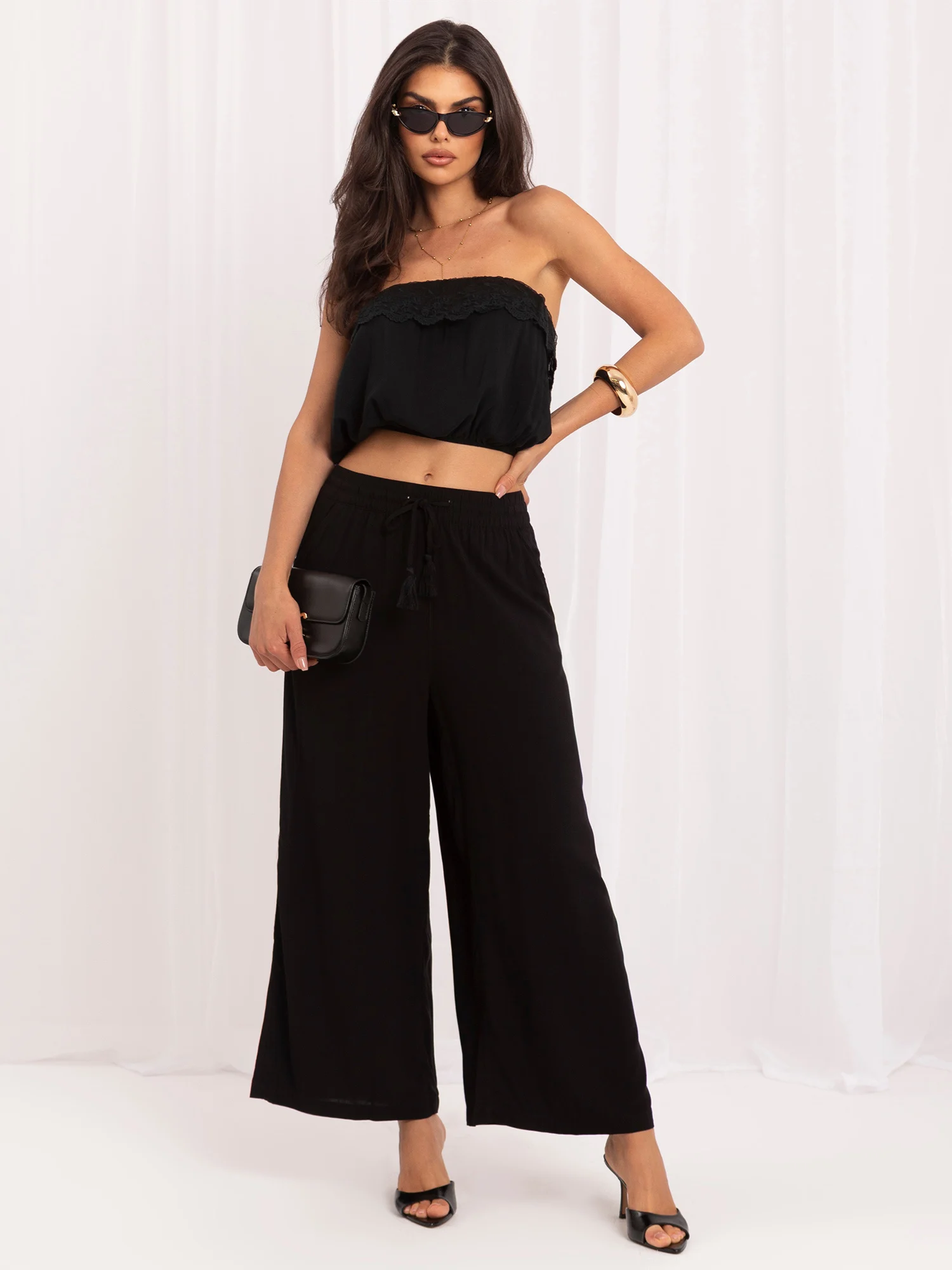 Pantaloni Dama 7/8, Larga, Sublevel, Negru Marimi Mari - imagine 3