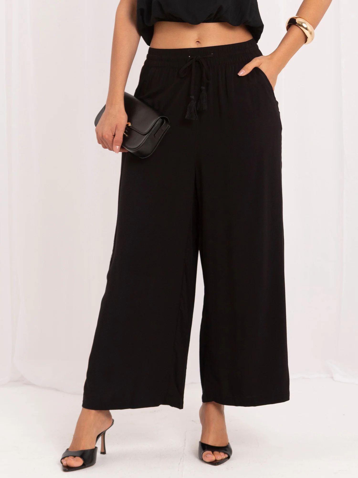 Pantaloni Dama 7/8, Larga, Sublevel, Negru Marimi Mari - imagine 6