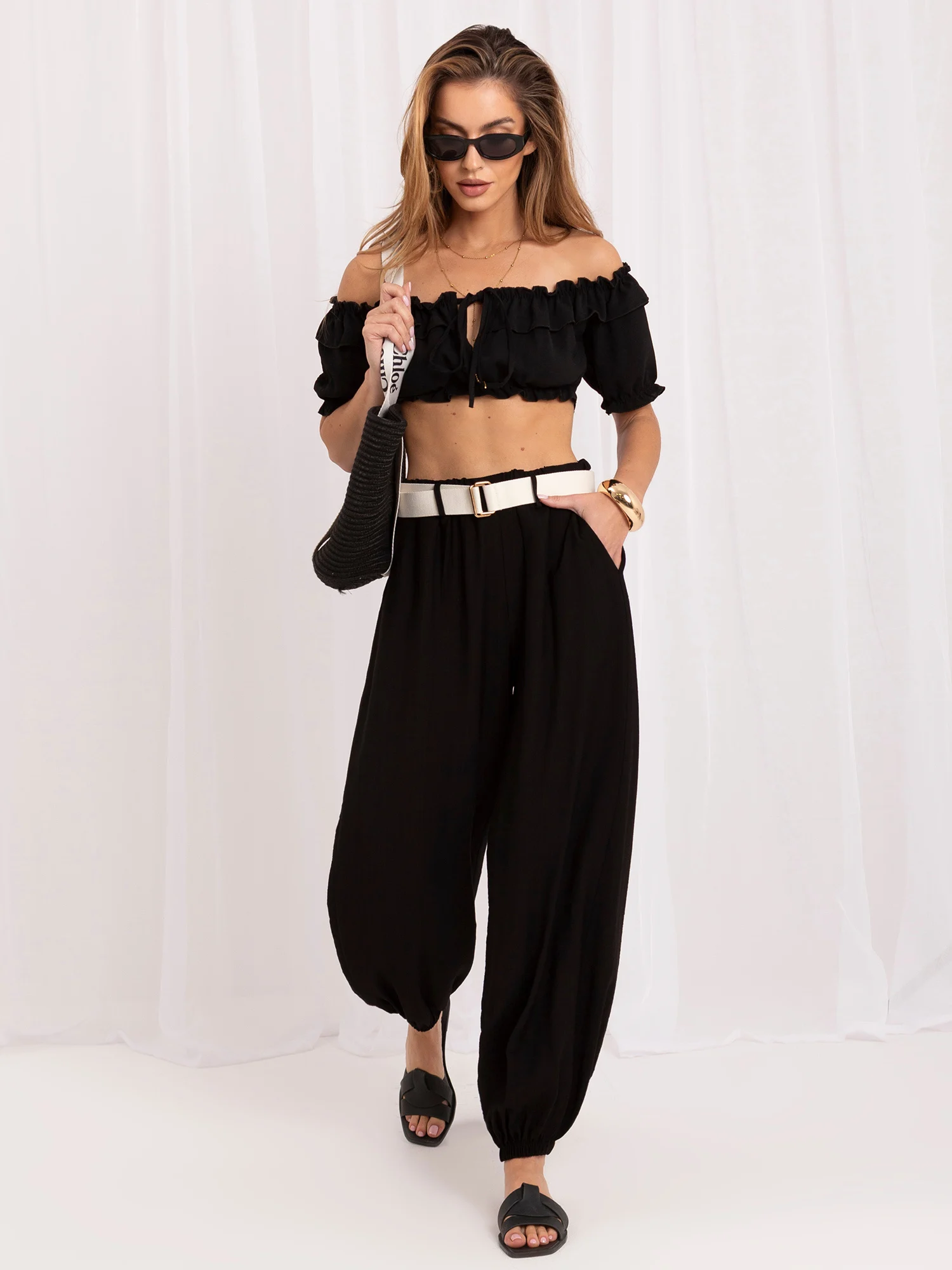 Pantaloni Dama Lunga, Mansete elastice, RUE PARIS, Negru Eleganta Office - imagine 2