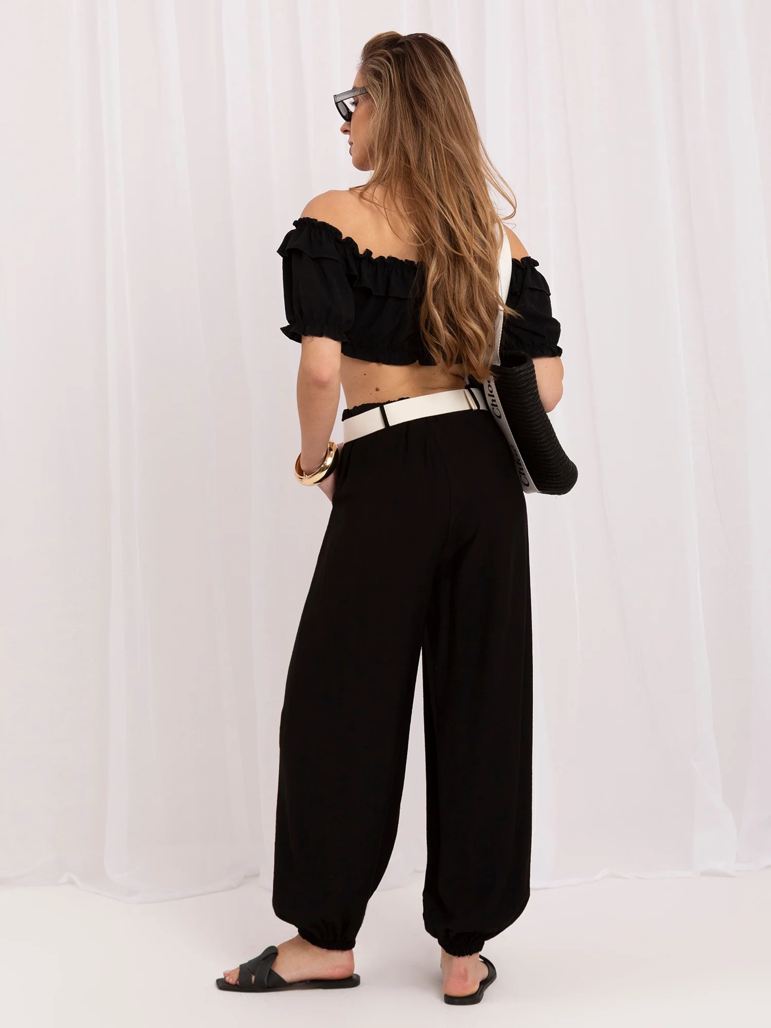 Pantaloni Dama Lunga, Mansete elastice, RUE PARIS, Negru Eleganta Office - imagine 5
