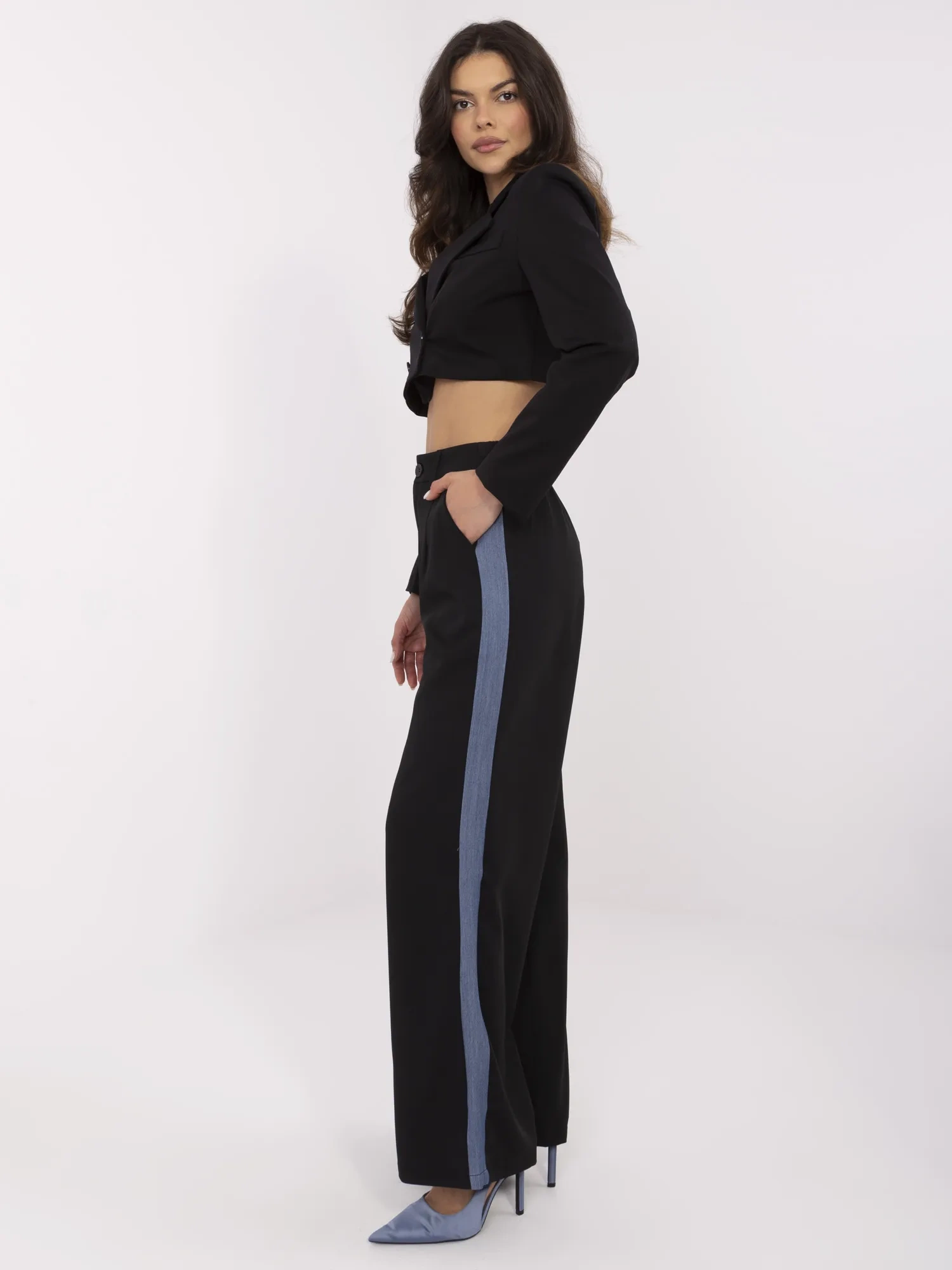 Pantaloni Dama Larga, Guler inalt, Vinceotto, Negru Casual - imagine 2