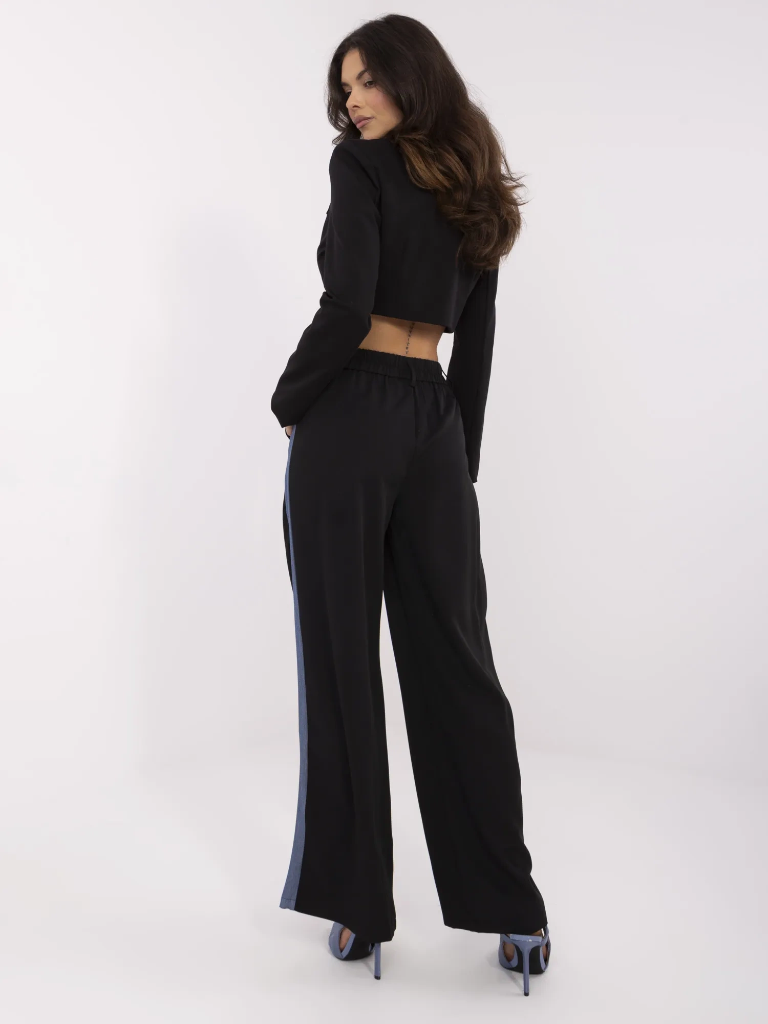 Pantaloni Dama Larga, Guler inalt, Vinceotto, Negru Casual - imagine 3