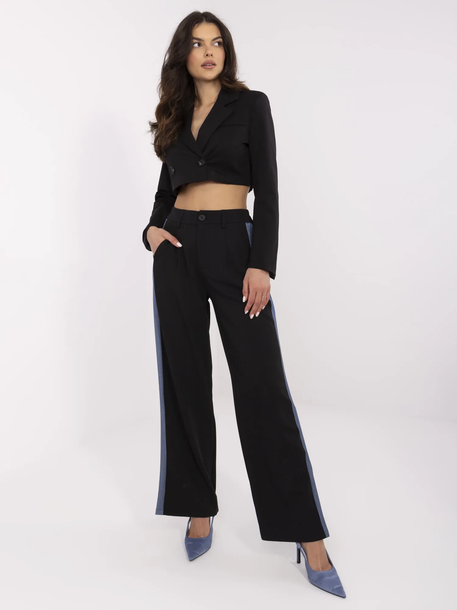 Pantaloni Dama Larga, Guler inalt, Vinceotto, Negru Casual - imagine 5
