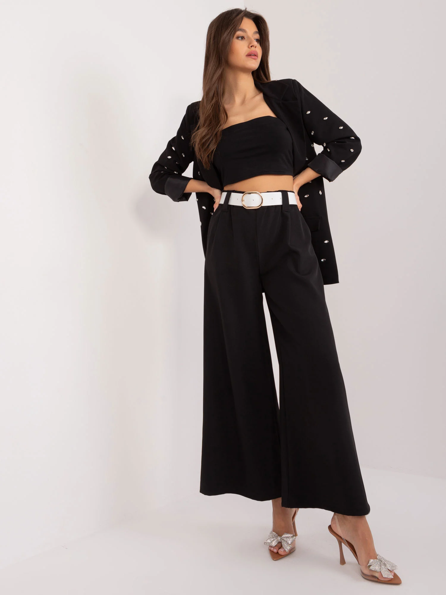 Pantaloni Dama Elegant, Guler inalt, ITALY MODA, Negru de Petrecere - imagine 6