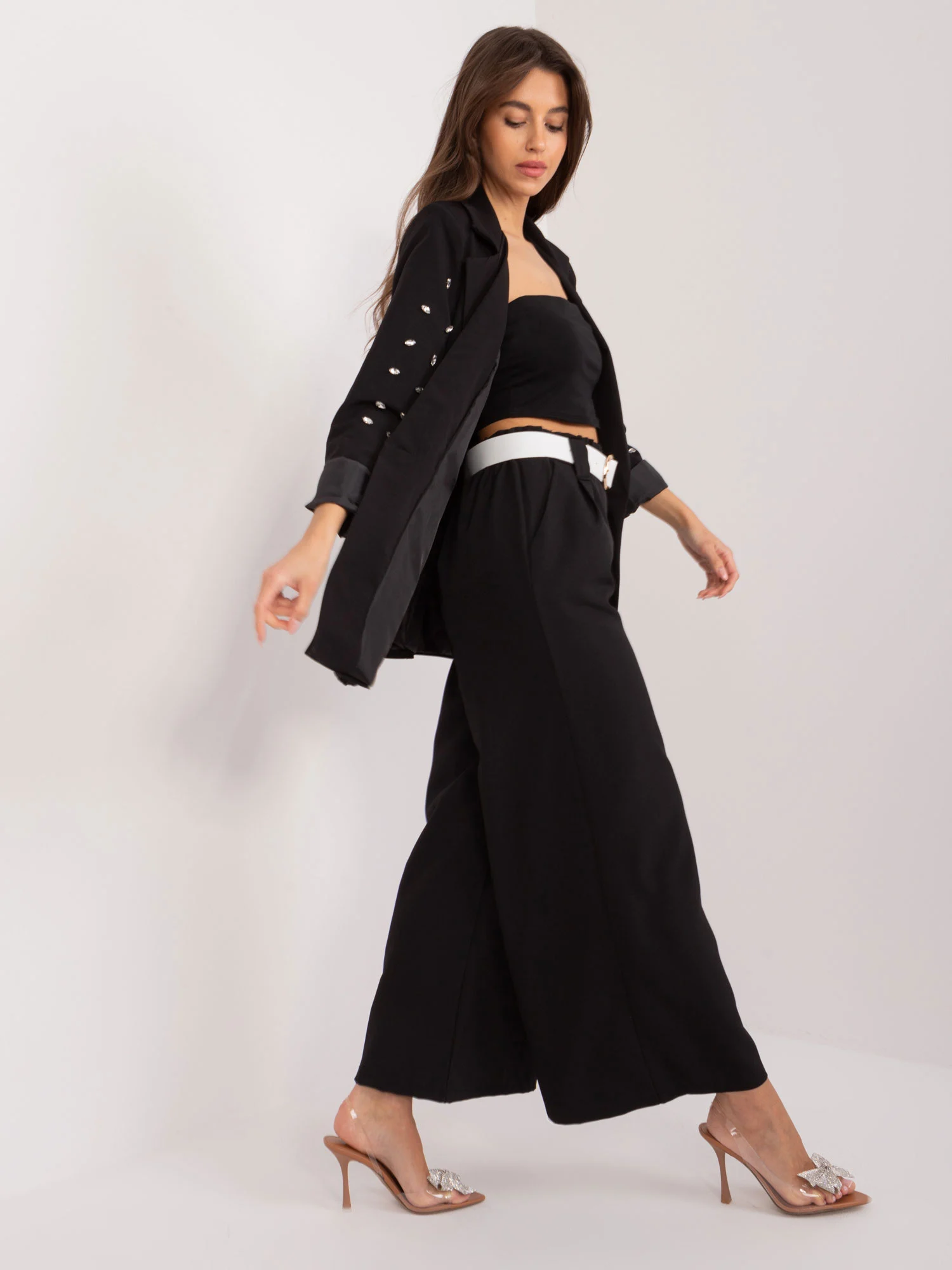 Pantaloni Dama Elegant, Guler inalt, ITALY MODA, Negru de Petrecere - imagine 4