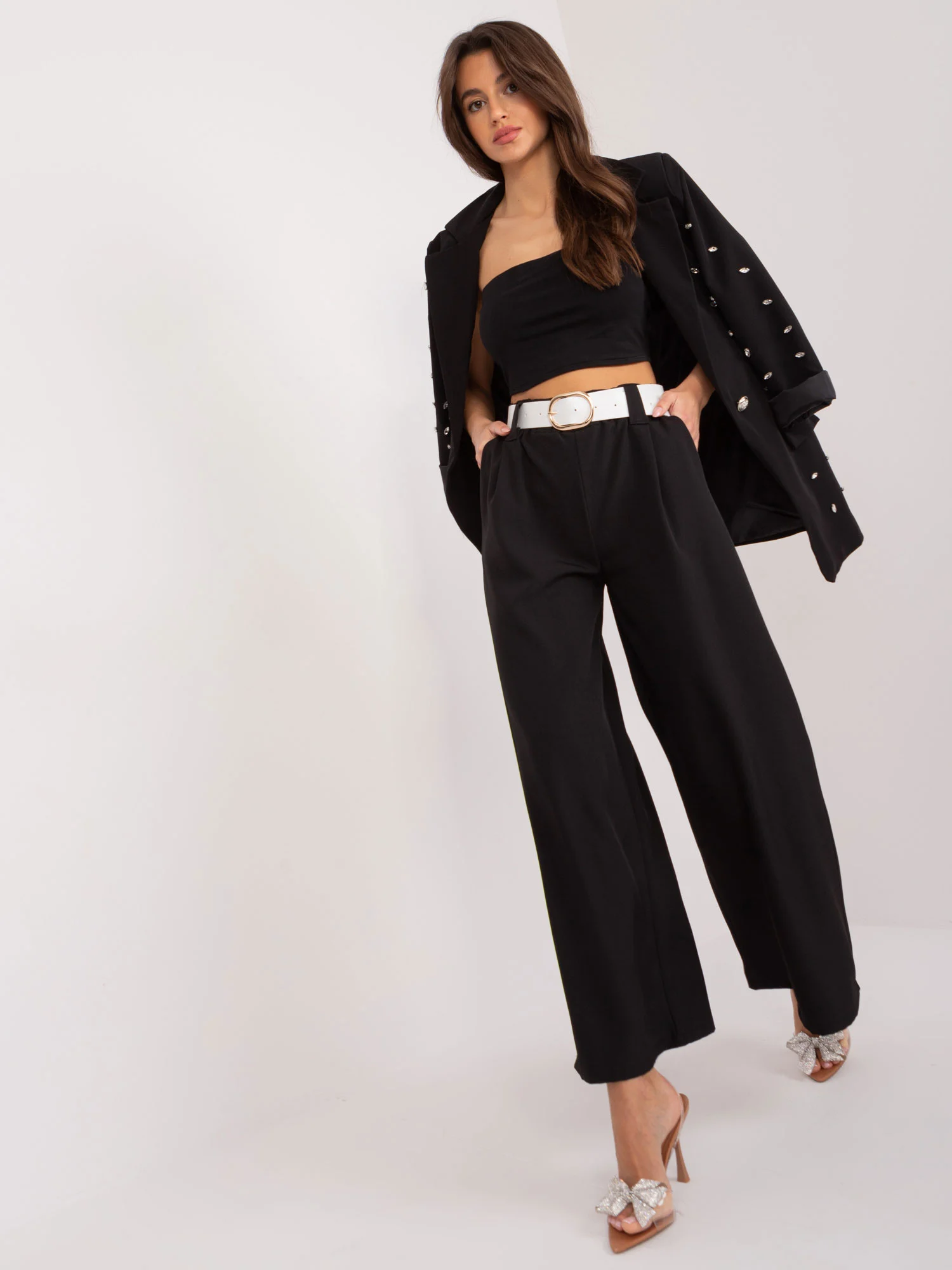 Pantaloni Dama Elegant, Guler inalt, ITALY MODA, Negru de Petrecere - imagine 3