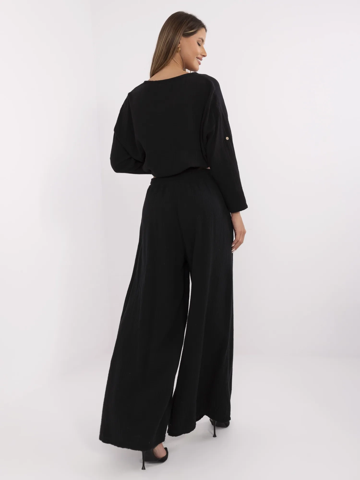 Pantaloni Dama Larga, Guler inalt, ITALY MODA, Negru Casual - imagine 2