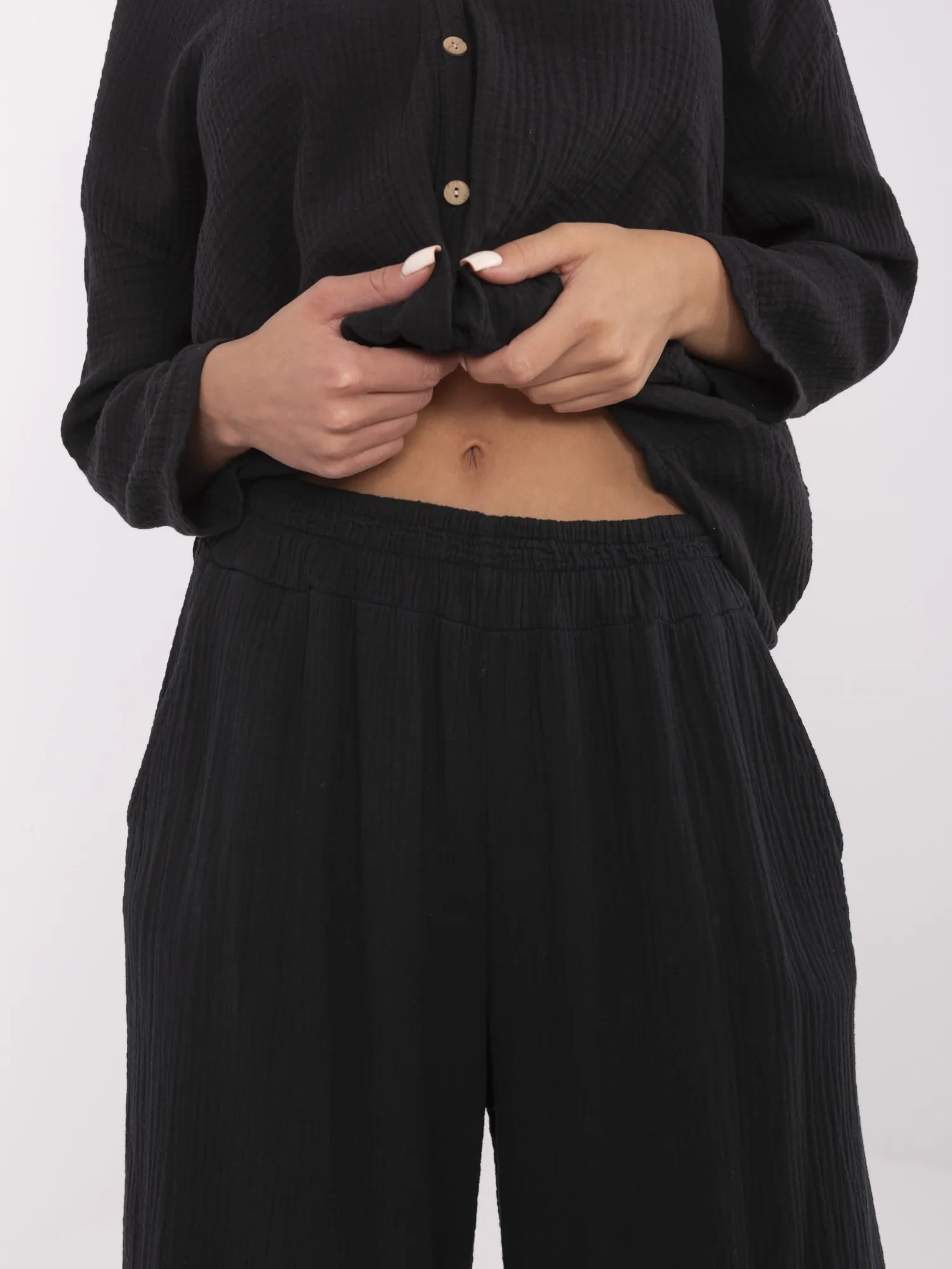 Pantaloni Dama Larga, Guler inalt, ITALY MODA, Negru Casual - imagine 3
