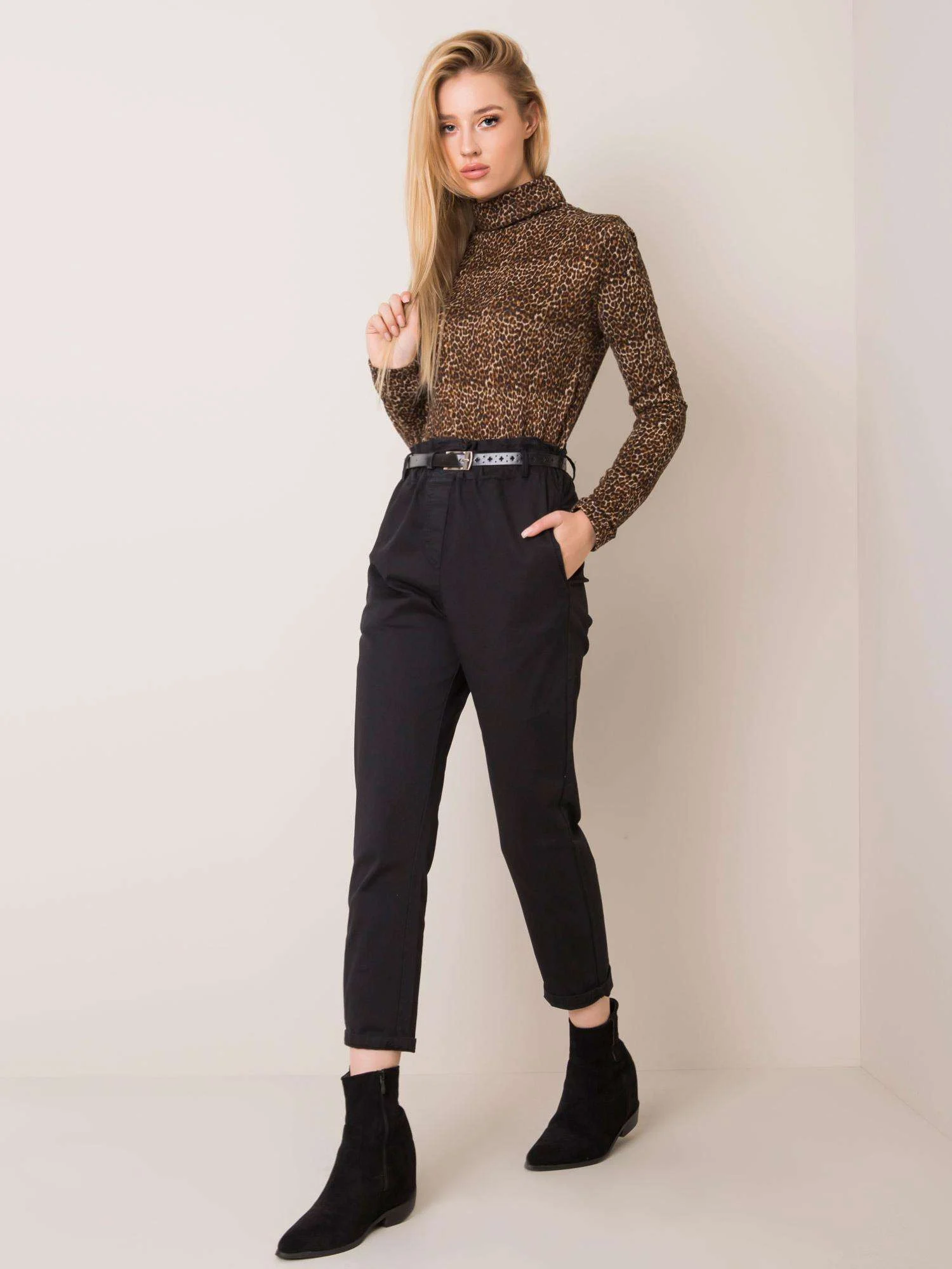 Pantaloni Dama Lunga, Dreapta, ITALY MODA, Negru Eleganta Office - imagine 2