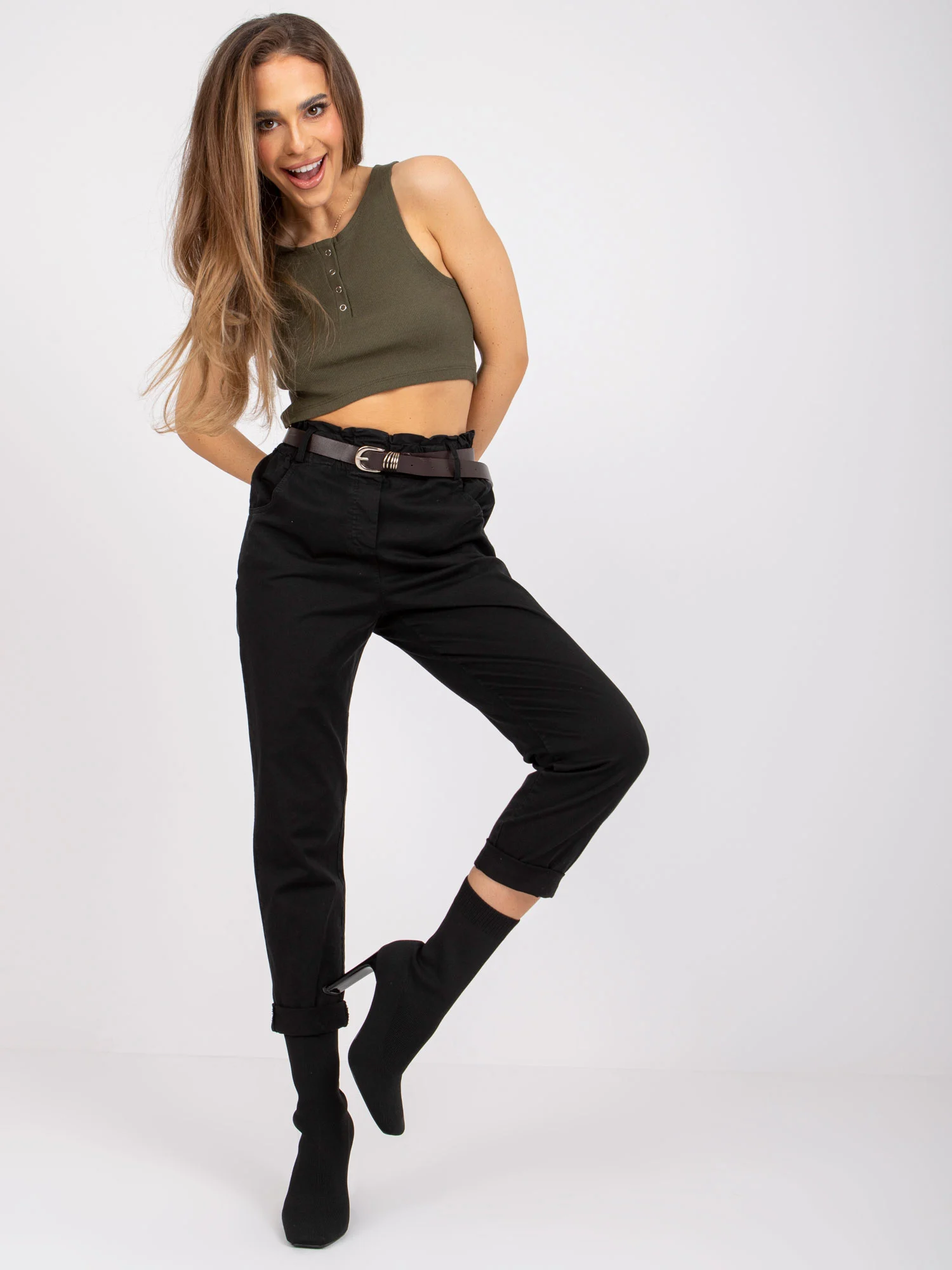 Pantaloni Dama Lunga, Dreapta, ITALY MODA, Negru Eleganta Office - imagine 4