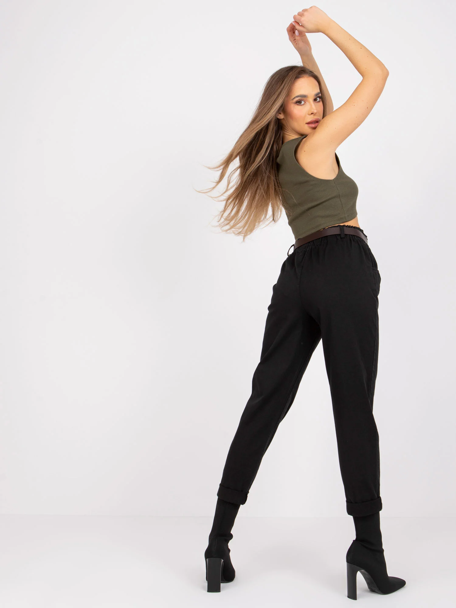 Pantaloni Dama Lunga, Dreapta, ITALY MODA, Negru Eleganta Office - imagine 5