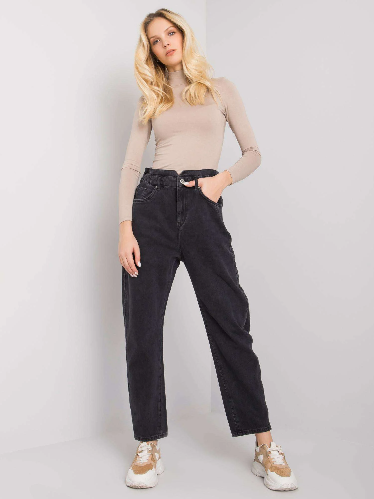 Blugi Dama Lunga, Croiala dreapta, RUE PARIS, Negru Eleganta Office - imagine 3