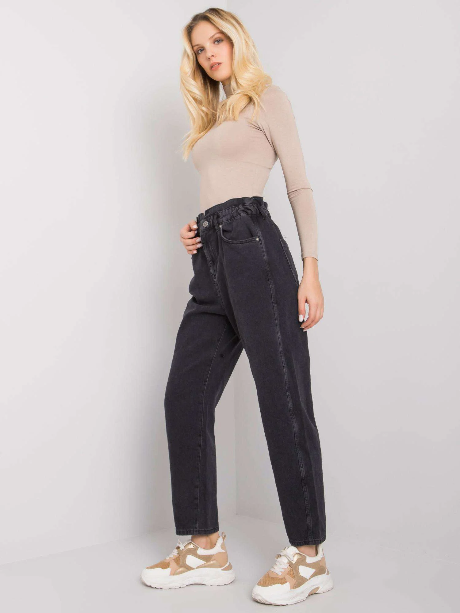 Blugi Dama Lunga, Croiala dreapta, RUE PARIS, Negru Eleganta Office - imagine 5