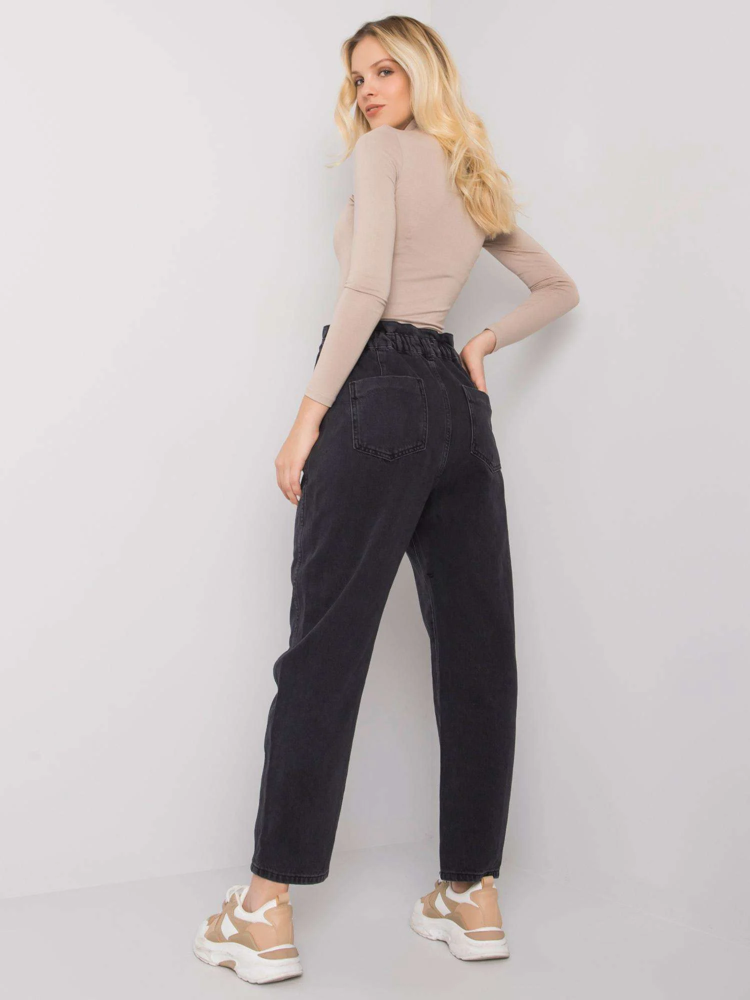 Blugi Dama Lunga, Croiala dreapta, RUE PARIS, Negru Eleganta Office - imagine 4