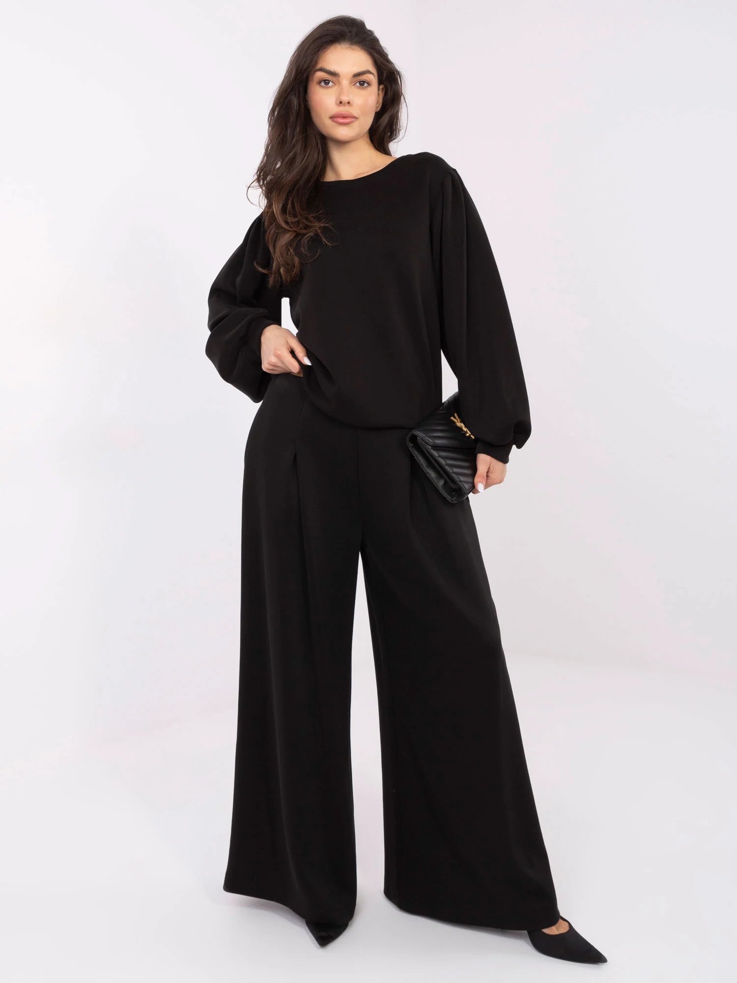 Pantaloni Dama Larga, Guler inalt, MOOIJ, Negru Casual - Image 6