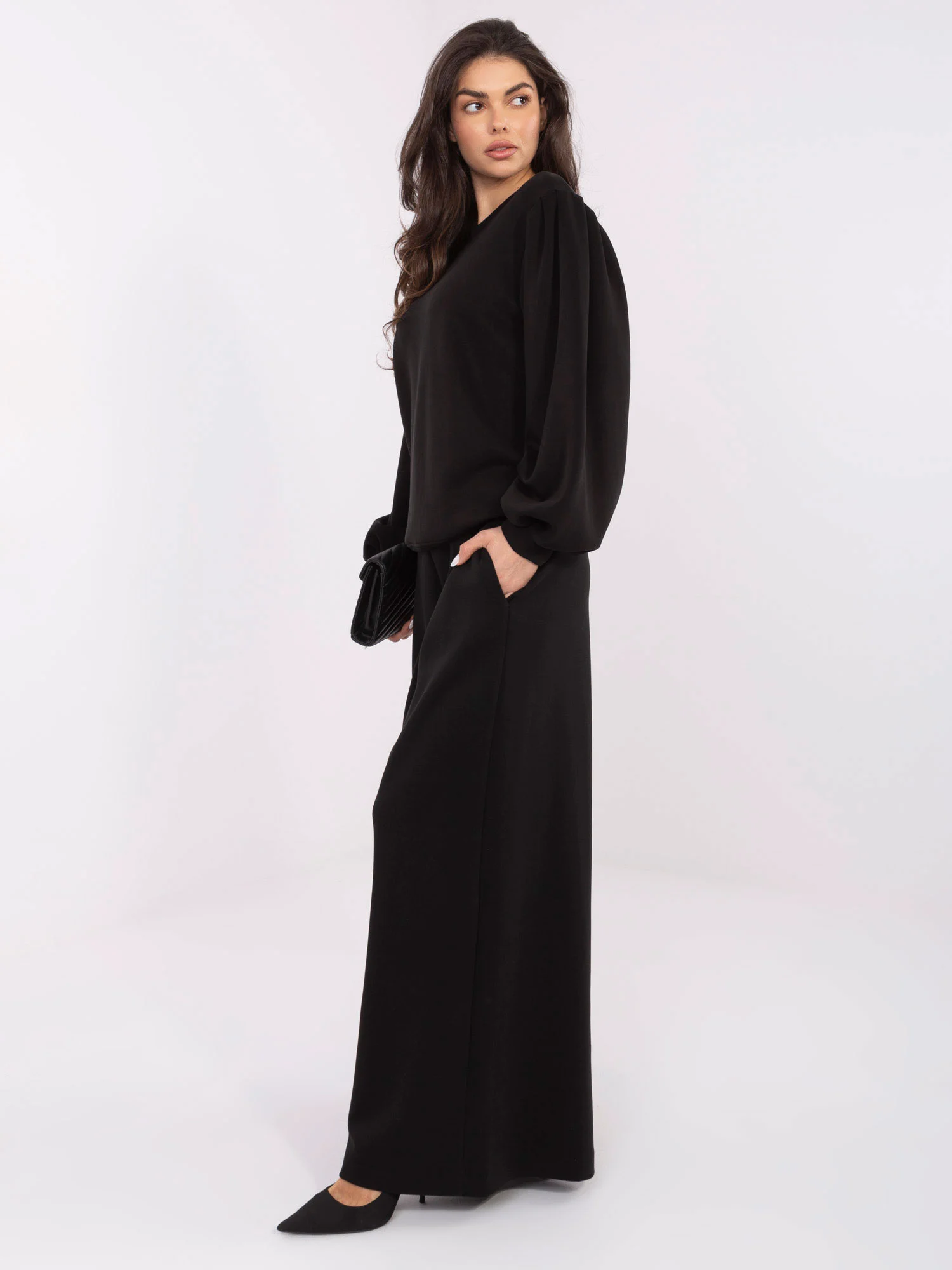 Pantaloni Dama Larga, Guler inalt, MOOIJ, Negru Casual - Image 2
