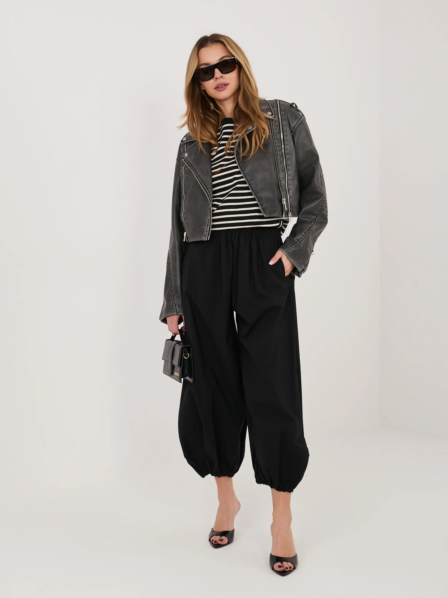 Pantaloni Dama 7/8, Mansete elastice, RUE PARIS, Negru Casual - imagine 5