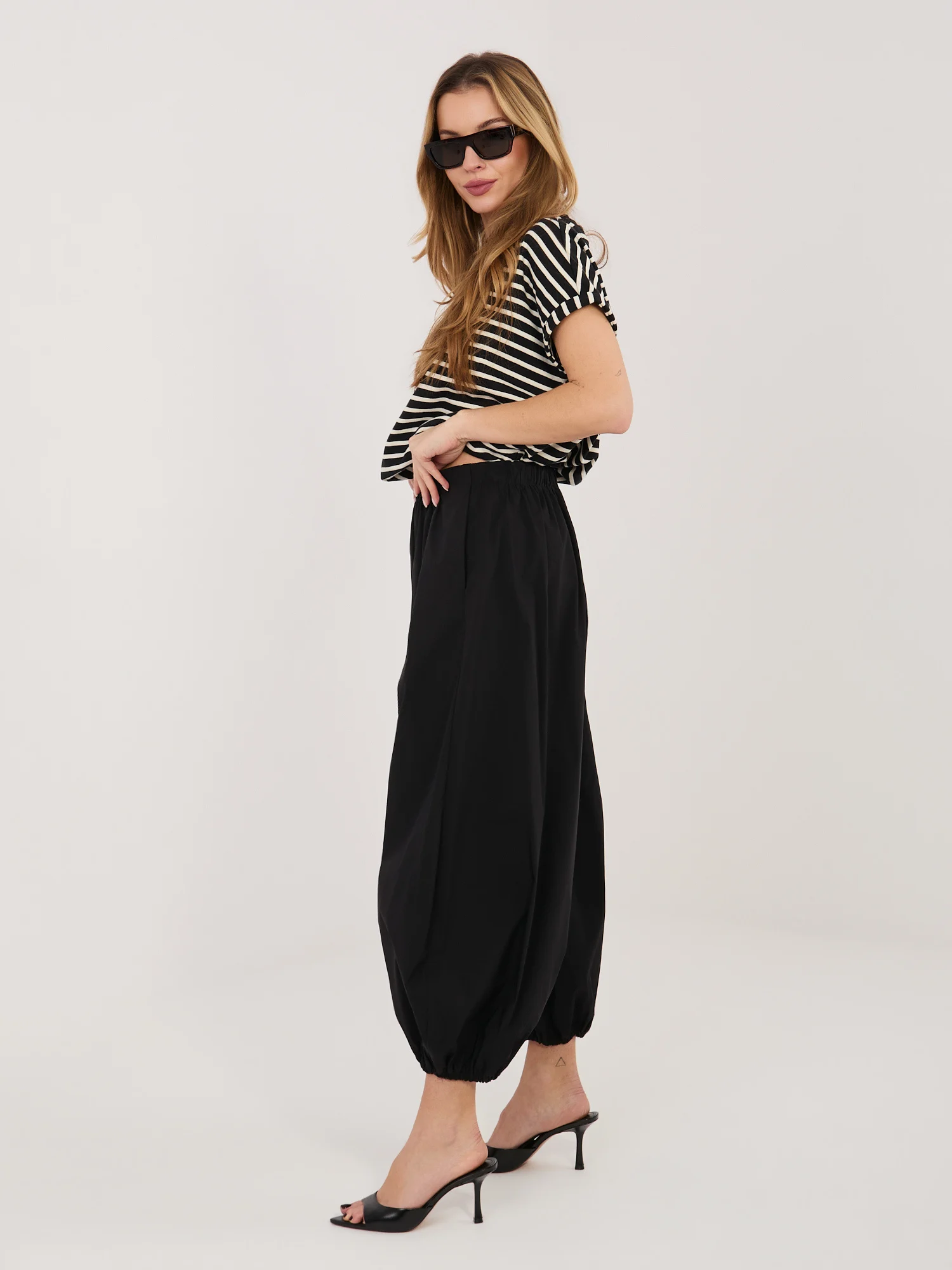 Pantaloni Dama 7/8, Mansete elastice, RUE PARIS, Negru Casual - imagine 6
