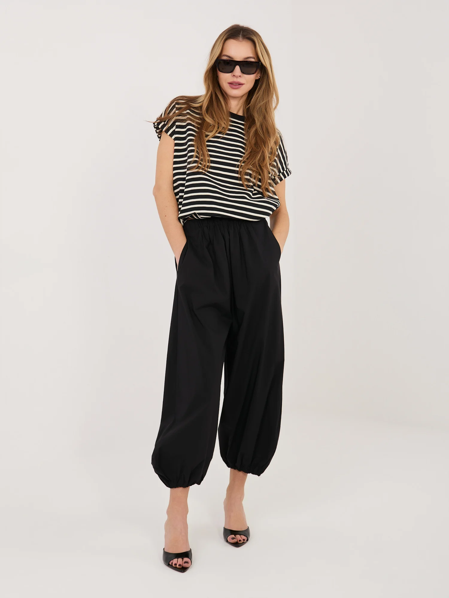 Pantaloni Dama 7/8, Mansete elastice, RUE PARIS, Negru Casual - imagine 2
