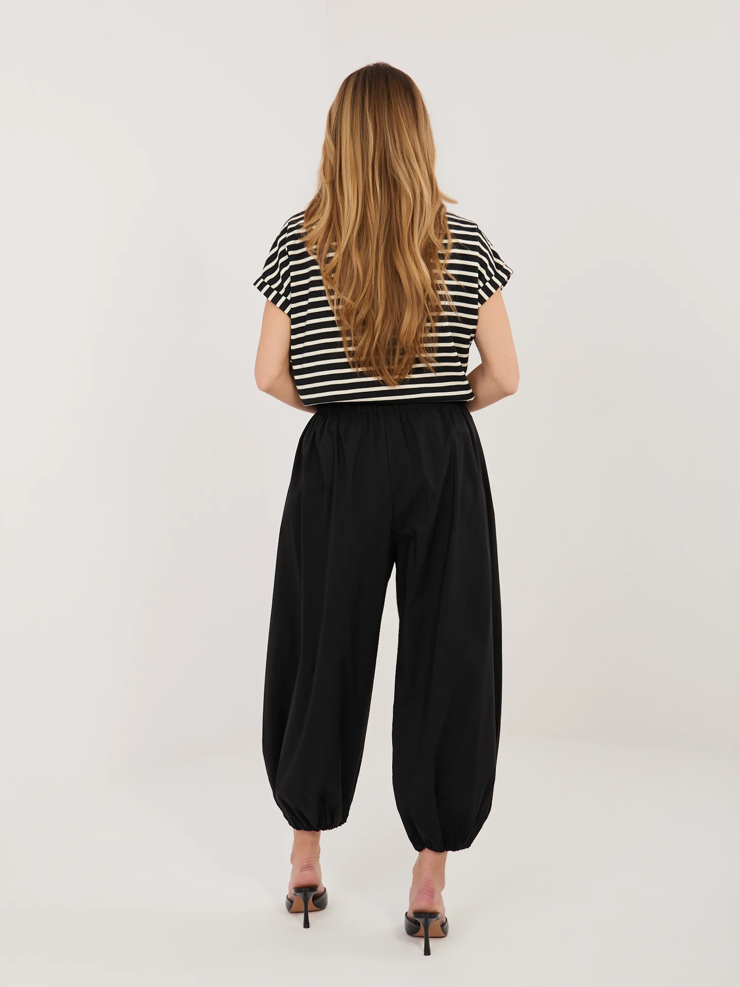 Pantaloni Dama 7/8, Mansete elastice, RUE PARIS, Negru Casual - imagine 3