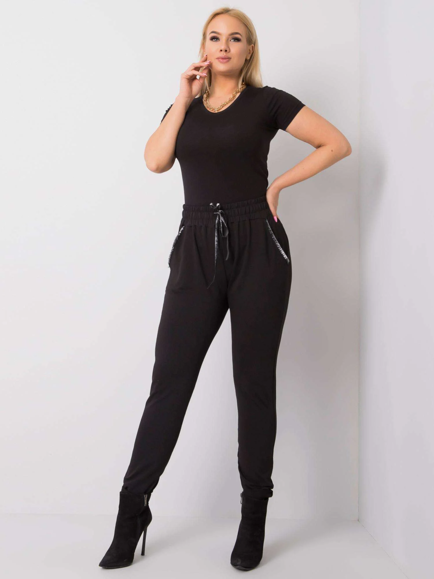 Pantaloni Trening Dama Sport, Guler inalt, RELEVANCE, Negru Casual Marimi Mari - imagine 5