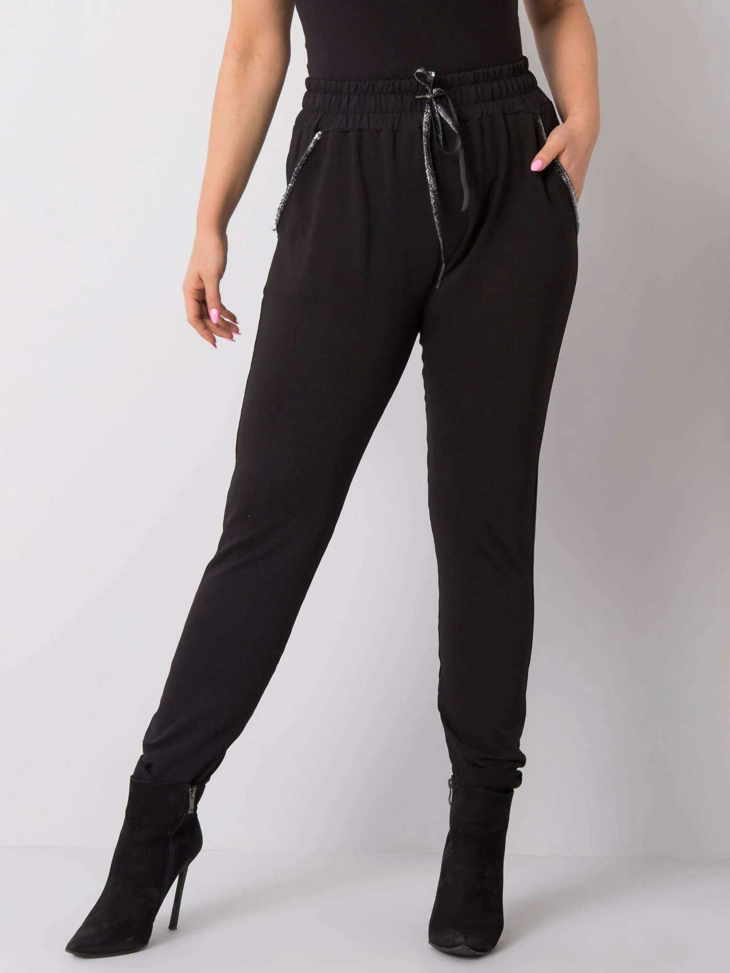 Pantaloni Trening Dama Sport, Guler inalt, RELEVANCE, Negru Casual Marimi Mari - imagine 3