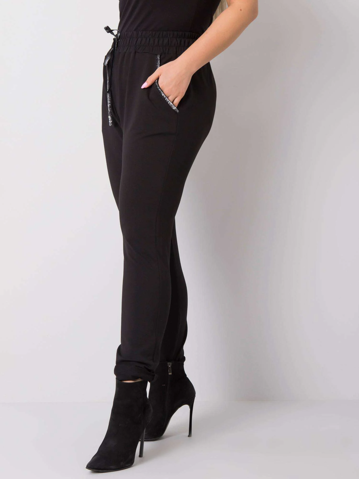 Pantaloni Trening Dama Sport, Guler inalt, RELEVANCE, Negru Casual Marimi Mari - imagine 4