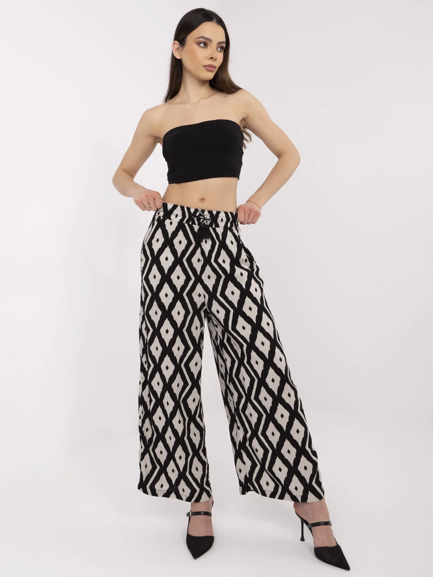 Pantaloni Dama Geometric, Larga, Sublevel, Negru Casual - imagine 3