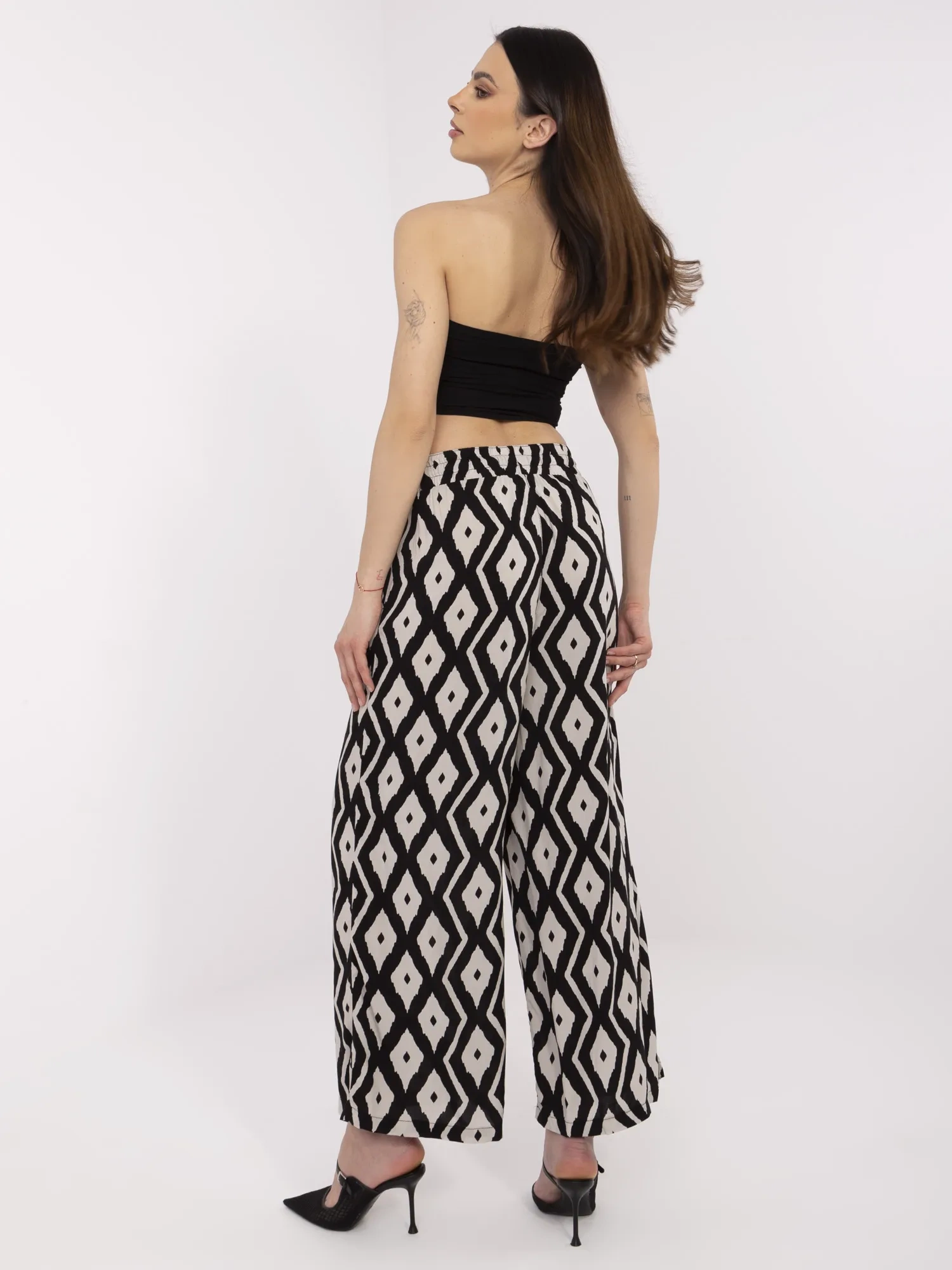 Pantaloni Dama Geometric, Larga, Sublevel, Negru Casual - imagine 4