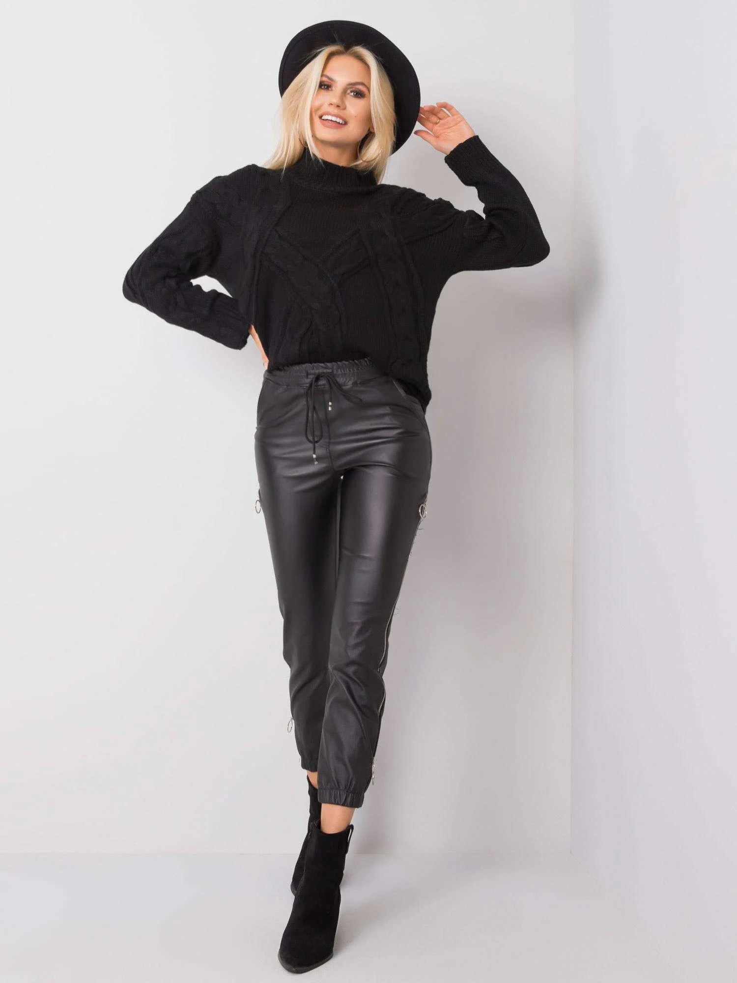 Pantaloni Dama Lunga, Mansete elastice, ITALY MODA, Negru de Petrecere - imagine 2