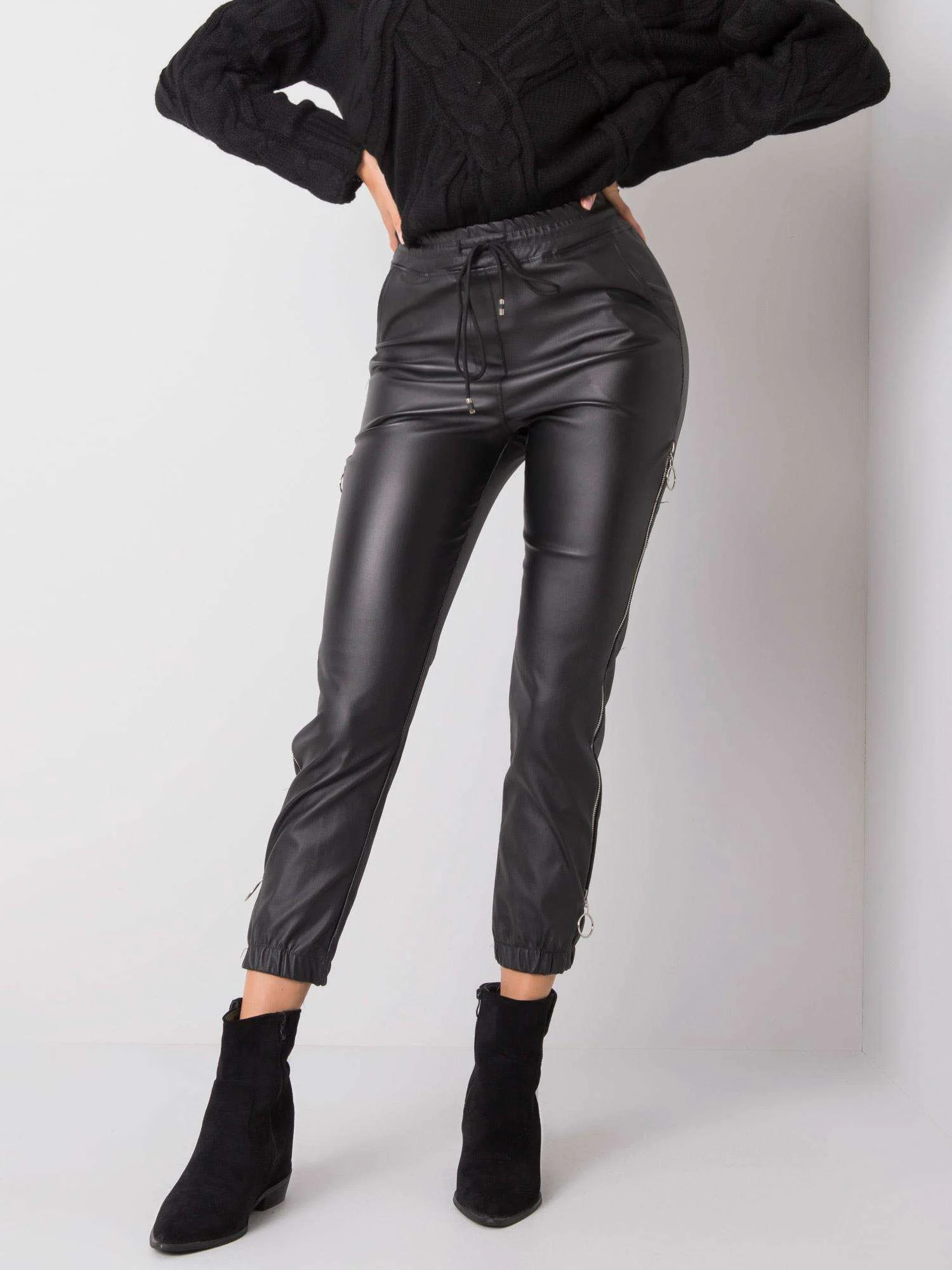 Pantaloni Dama Lunga, Mansete elastice, ITALY MODA, Negru de Petrecere - imagine 4