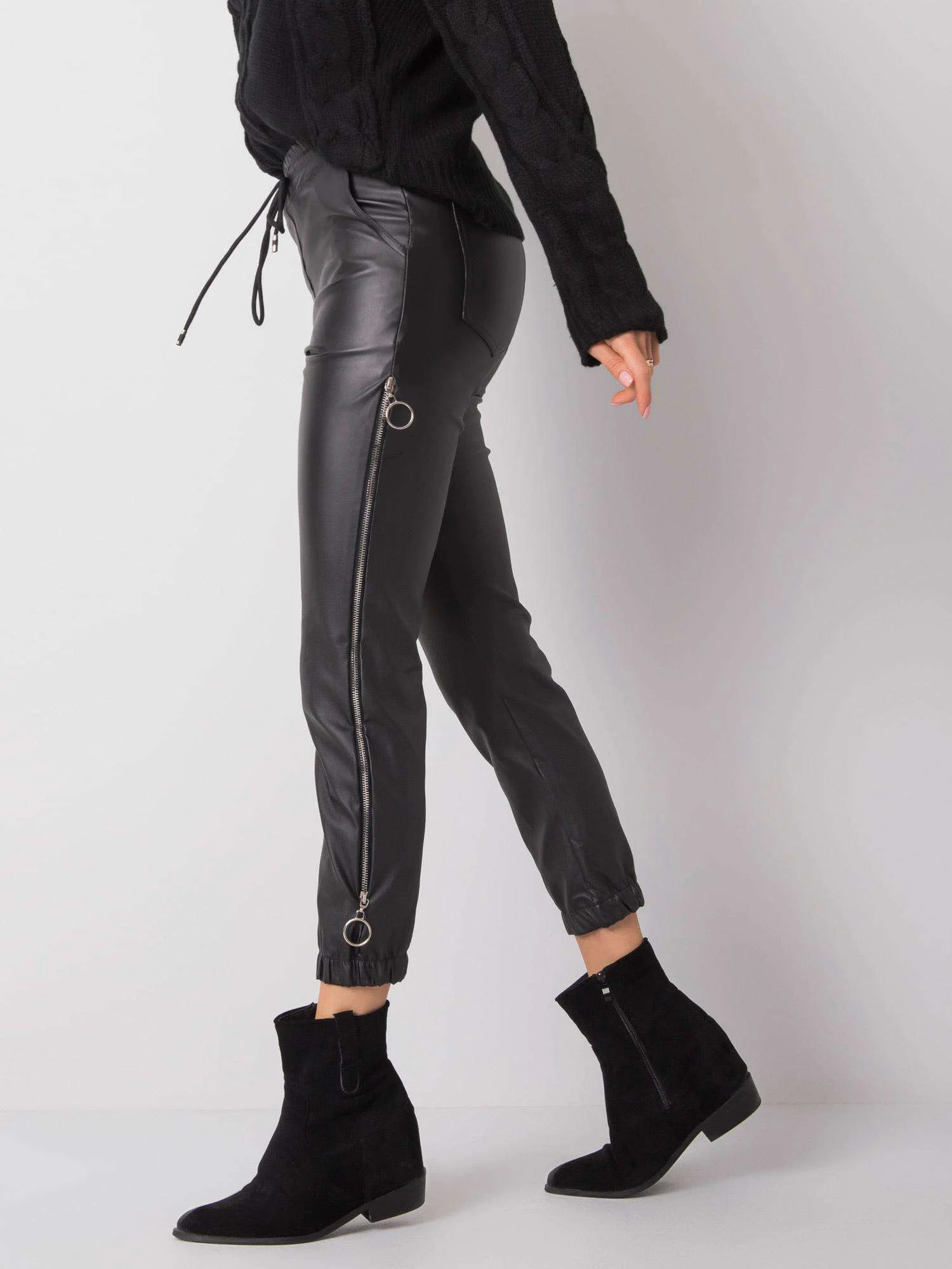 Pantaloni Dama Lunga, Mansete elastice, ITALY MODA, Negru de Petrecere - imagine 5