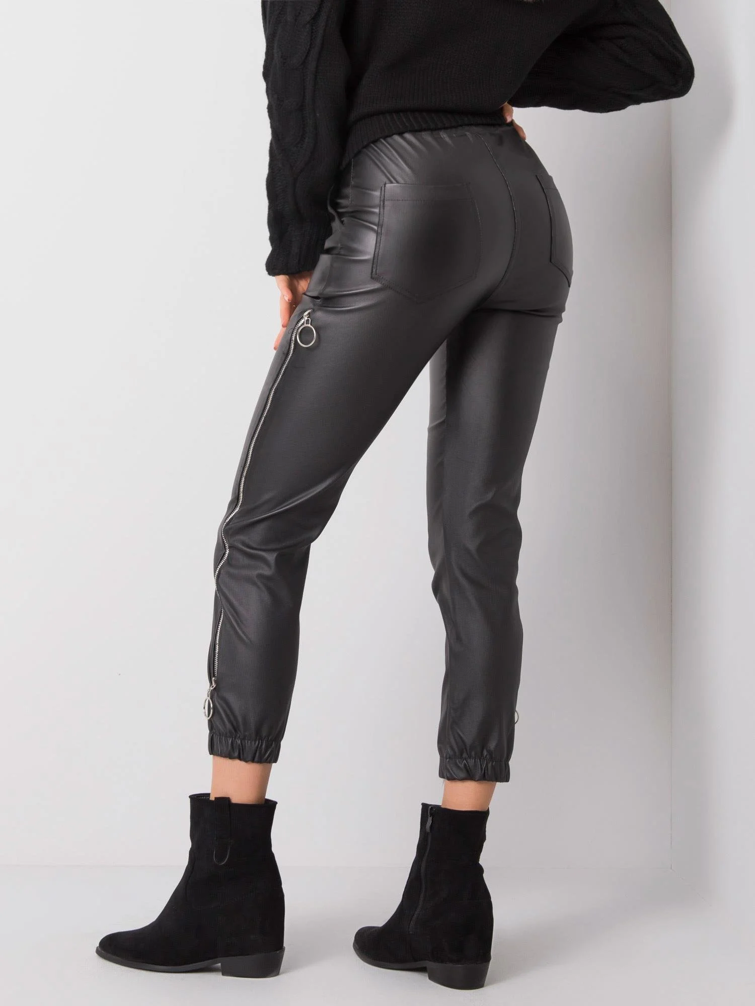 Pantaloni Dama Lunga, Mansete elastice, ITALY MODA, Negru de Petrecere - imagine 3