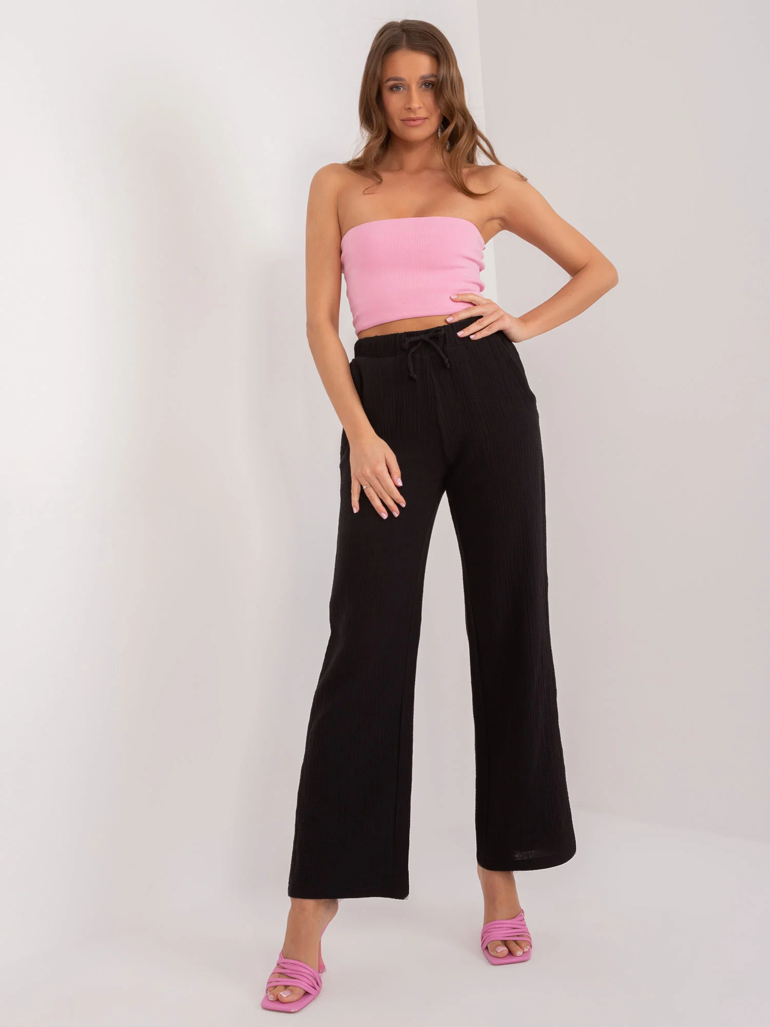 Pantaloni Dama Guler inalt, Bumbac, Sublevel, Negru Casual - imagine 4