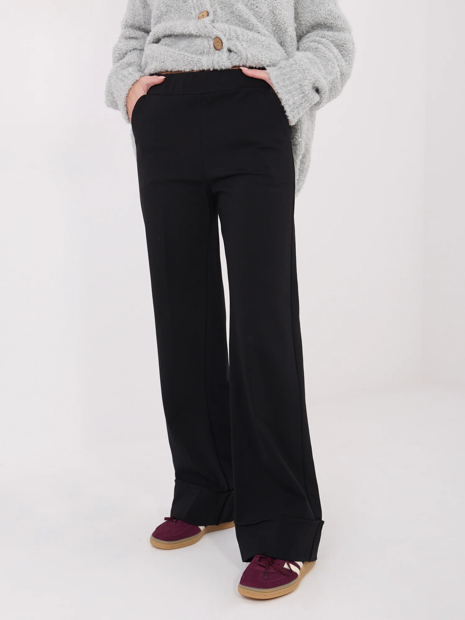 Pantaloni Dama Larga, Guler inalt, RUE PARIS, Negru Eleganta Office - imagine 4