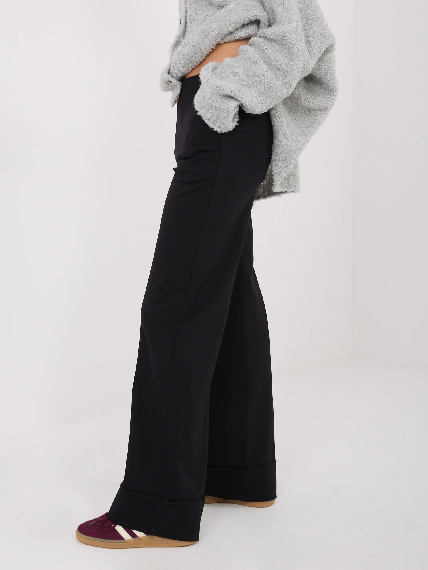 Pantaloni Dama Larga, Guler inalt, RUE PARIS, Negru Eleganta Office - imagine 3