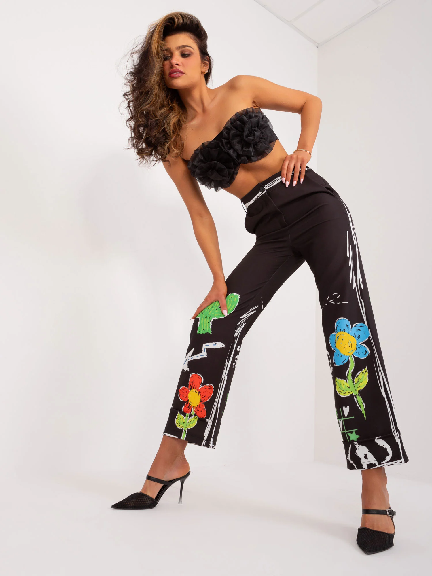 Pantaloni Dama Larga, Guler inalt, ITALY MODA, Negru Casual - imagine 5